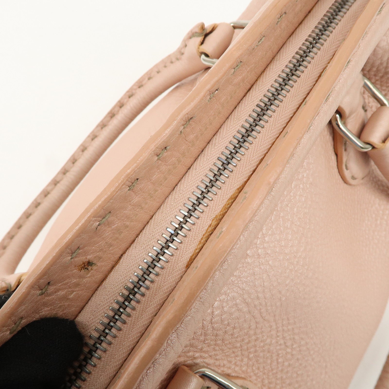 FENDI Selleria Leather Boston Bag Hand Bag Pink 8BN127 Used