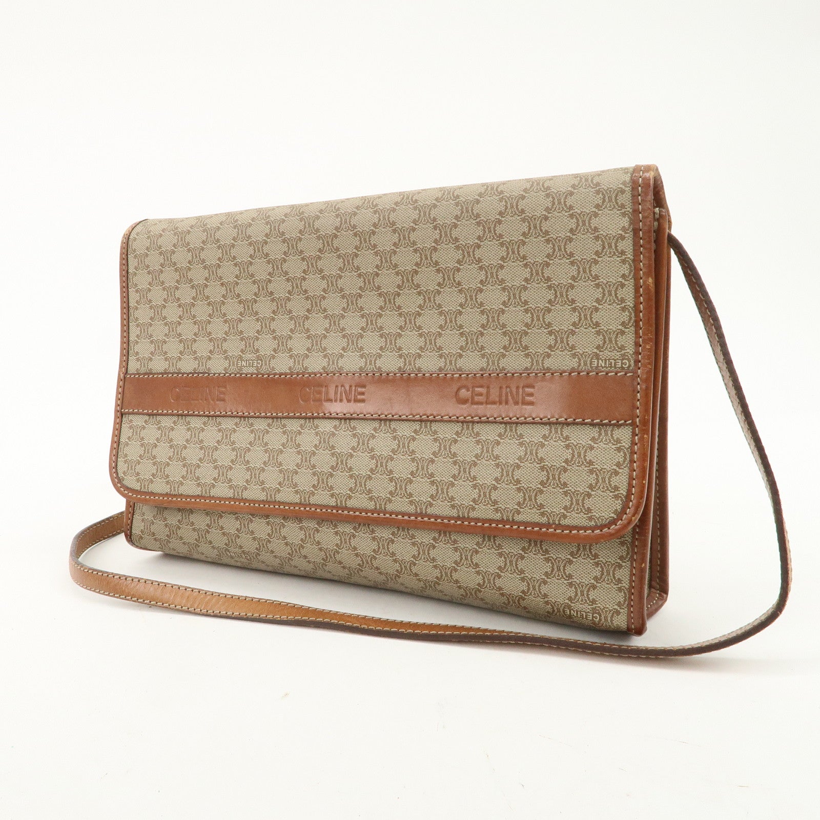 CELINE Macadam PVC Leather 2Way Bag Shoulder Bag Beige