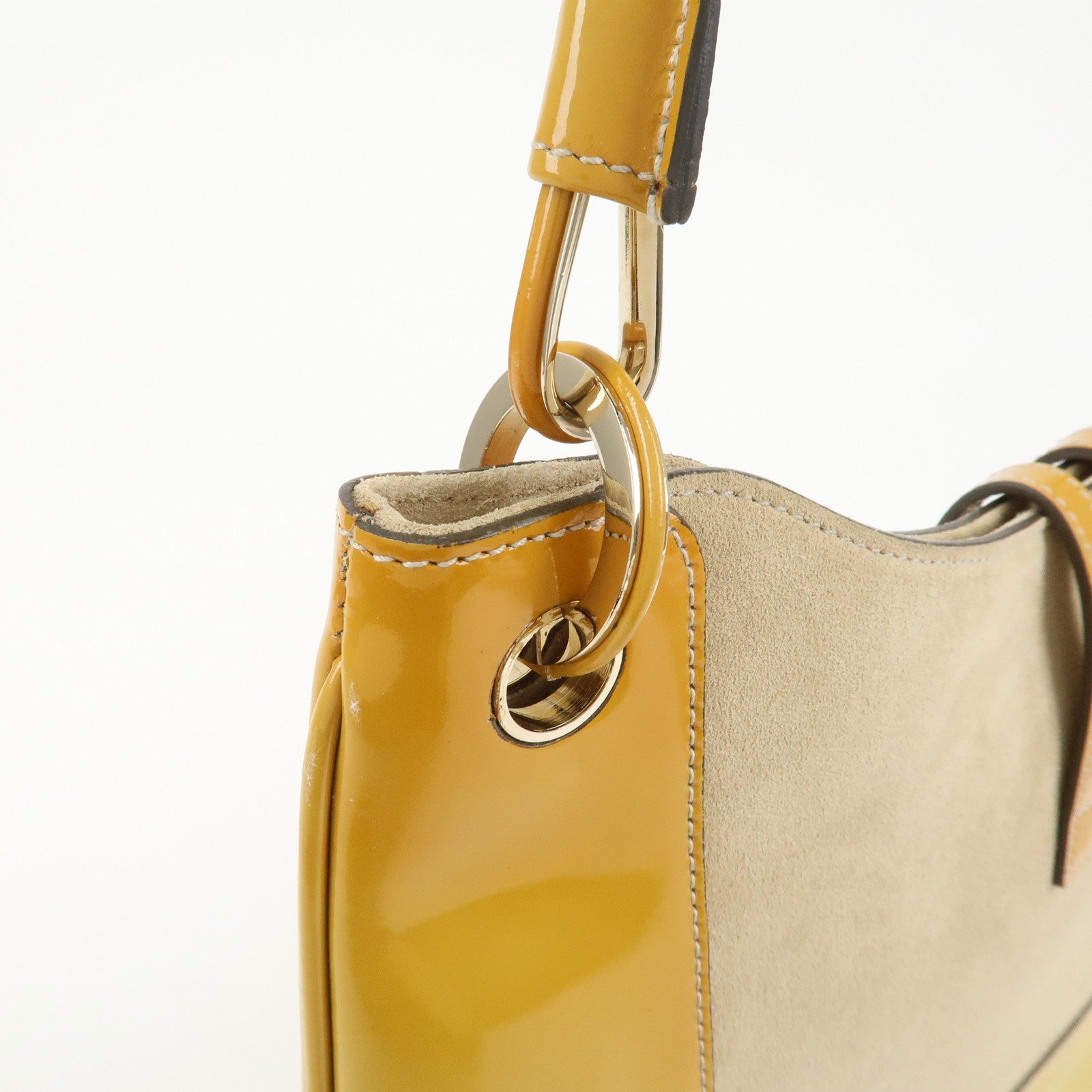 GUCCI Patent Leather Suede Shoulder Bag Yellow Beige 001.4149