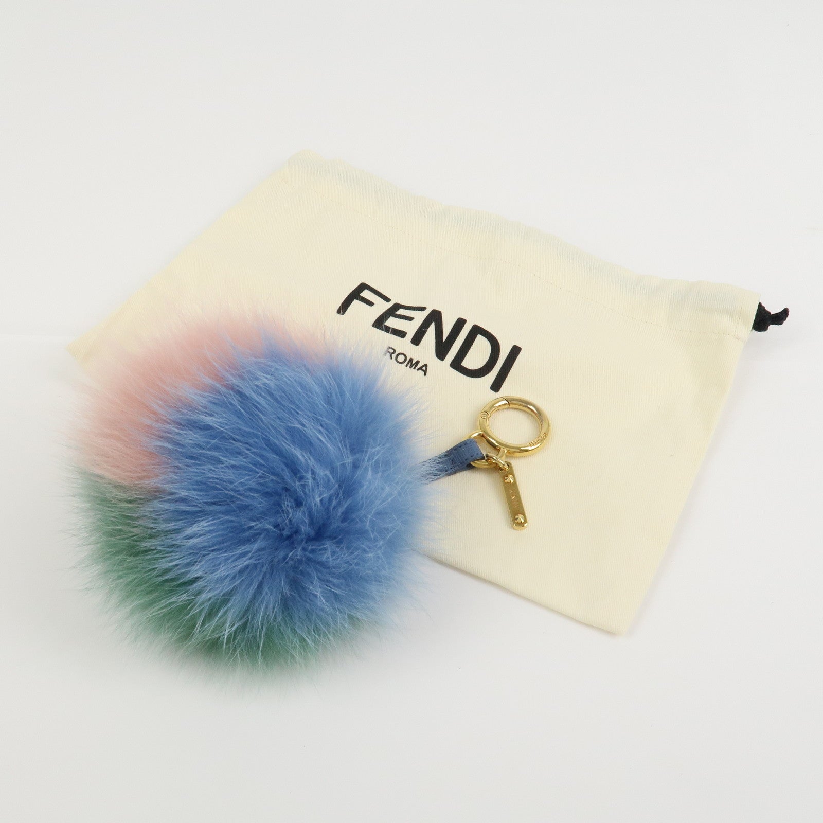 FENDI Pom Pom Fur Charm Key Chain Bag Charm Pink Green Blue 7AR259
