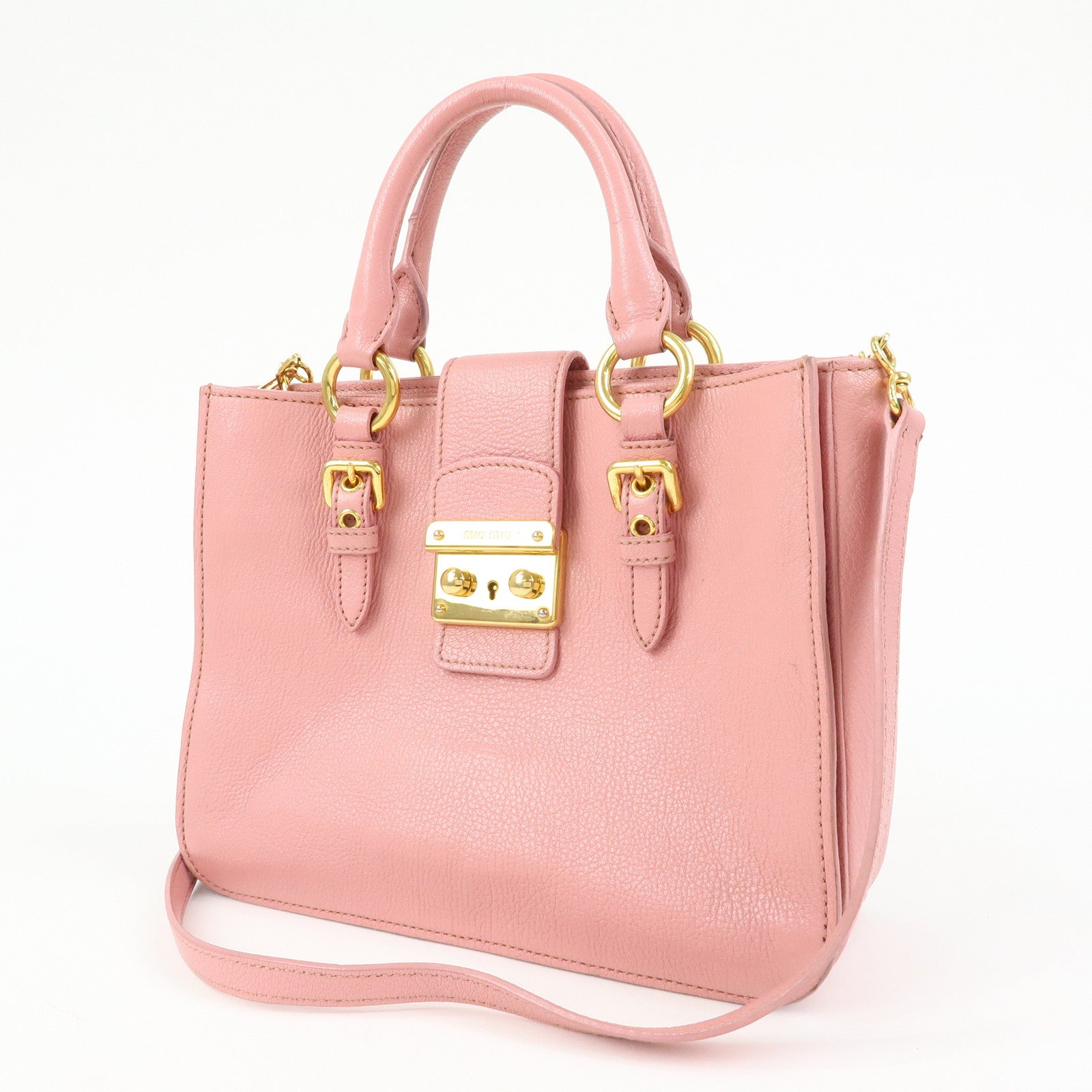 MIU MIU Logo Madras Leather 2Way Hand Shoulder Bag Pink RN0799
