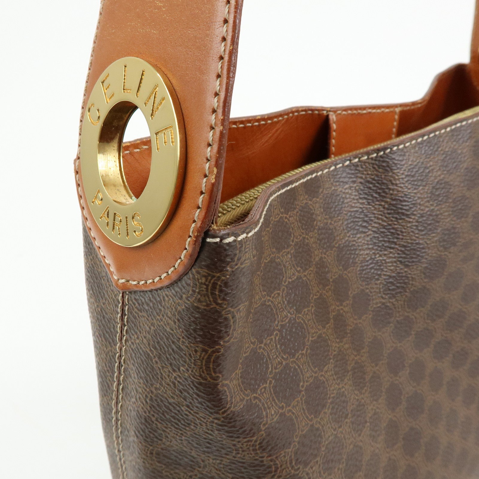 CELINE Macadam PVC Leather Shoulder Bag Hand Bag Brown