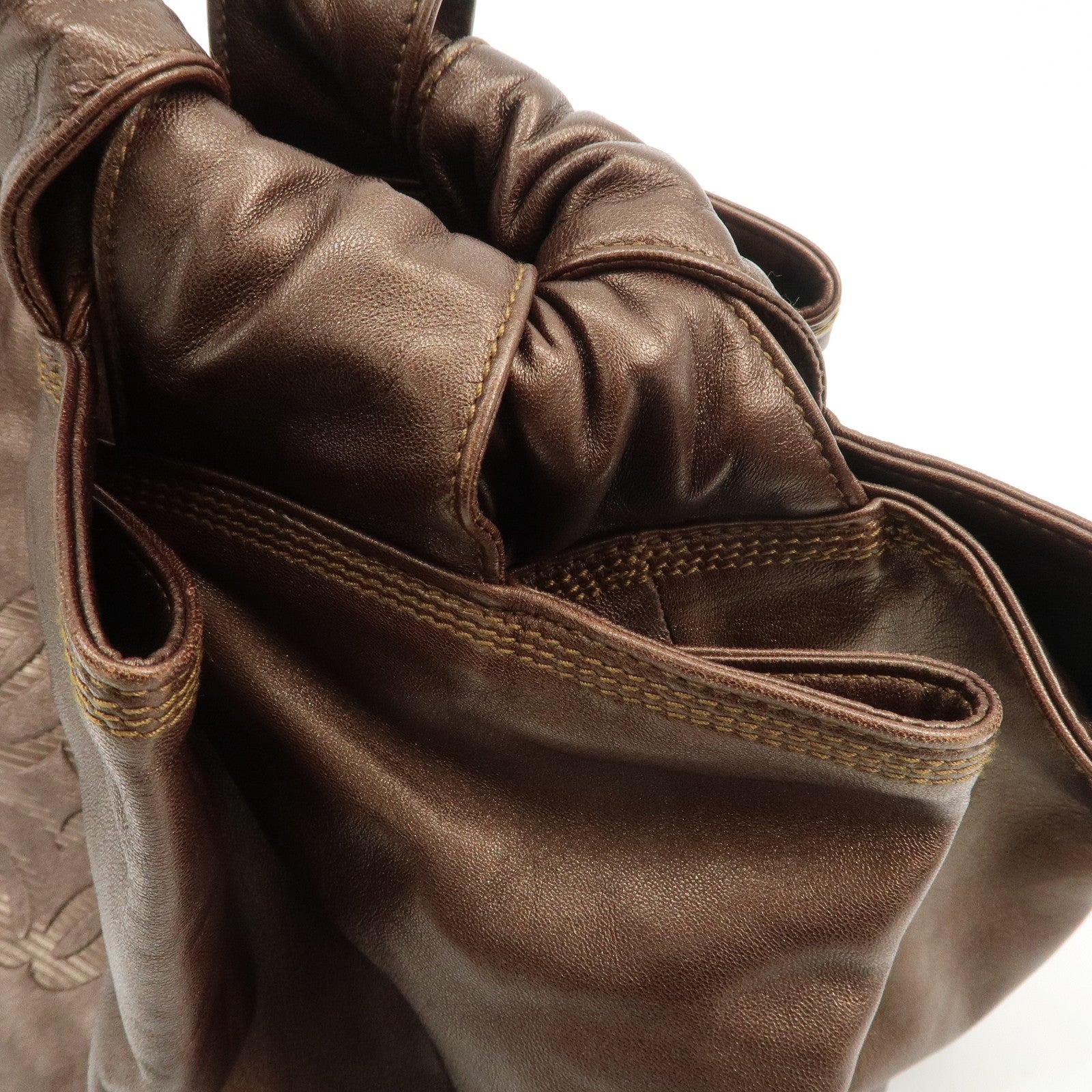 LOEWE Anagram Leather Nappa Aire Hand Bag Tote Bag Brown Used