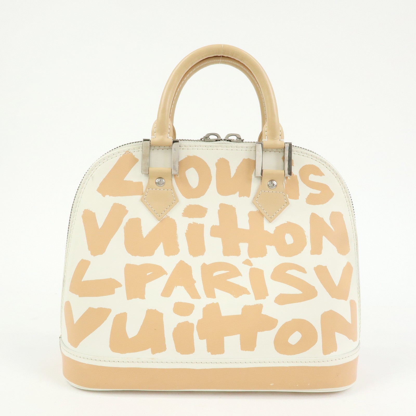 Louis Vuitton Alma MM Graffiti Leather Hand Bag Beige White M92180