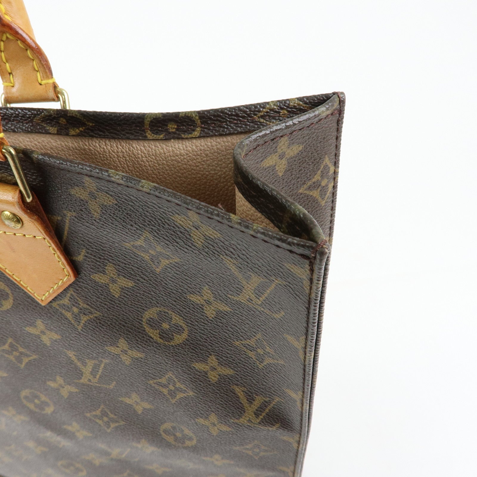 Louis Vuitton Monogram Sac Plat Tote Bag Hand Bag Brown M51140