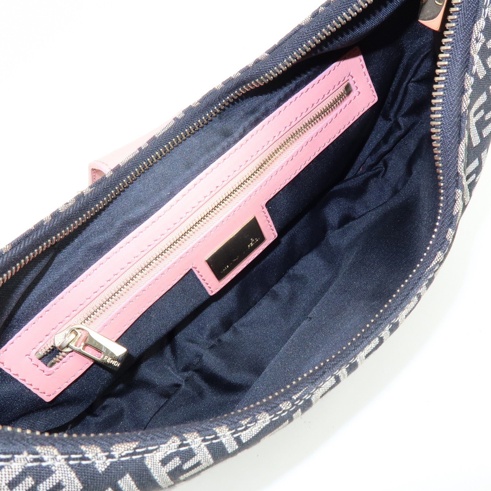 FENDI Zucchino Canvas Leather Shoulder Bag Black Pink 8BR020