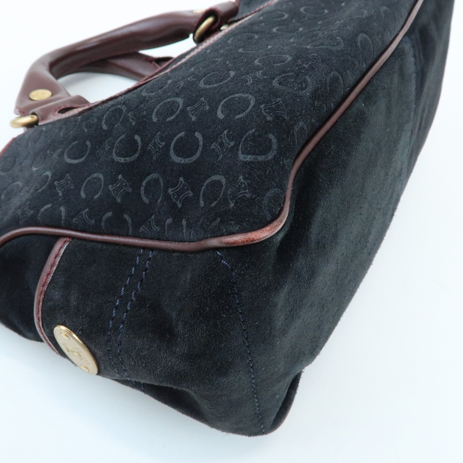 CELINE C Macadam Boogie Bag Suede Leather Hand Bag Black Bordeaux