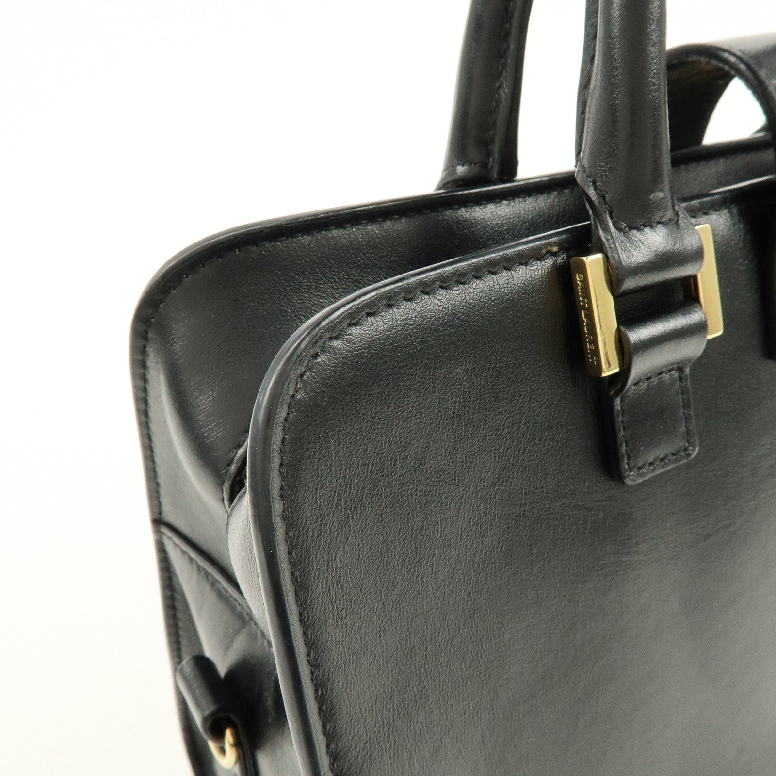 SAINT LAURENT PARIS Baby Cabas Cassandra Leather Hand Bag Black
