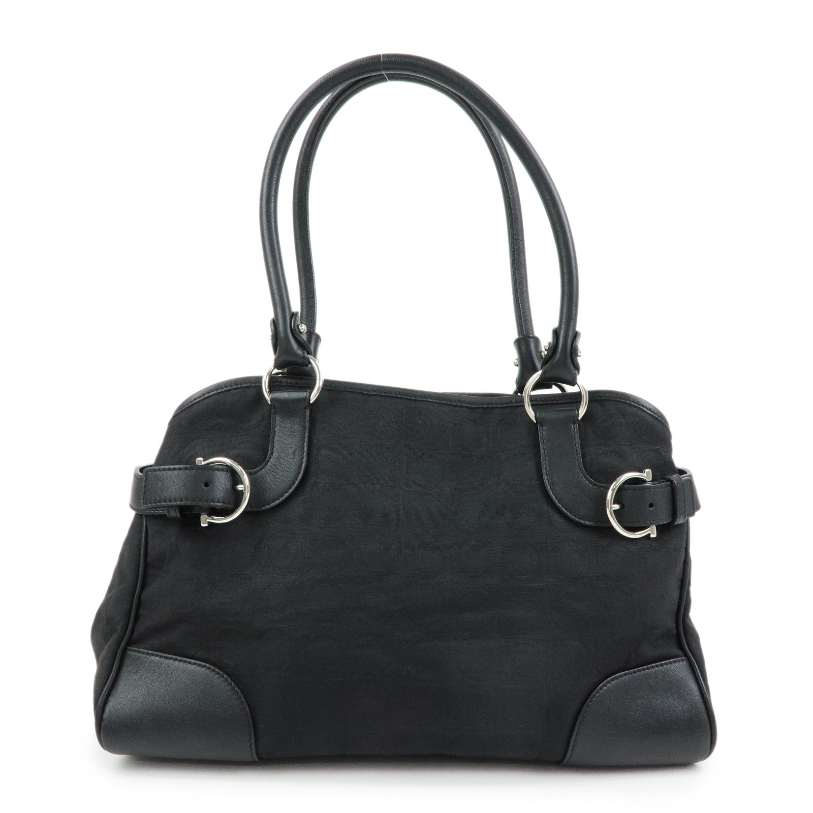 Ferragamo Ganchini Nylon Leather Shoulder Bag Hand Bag Black