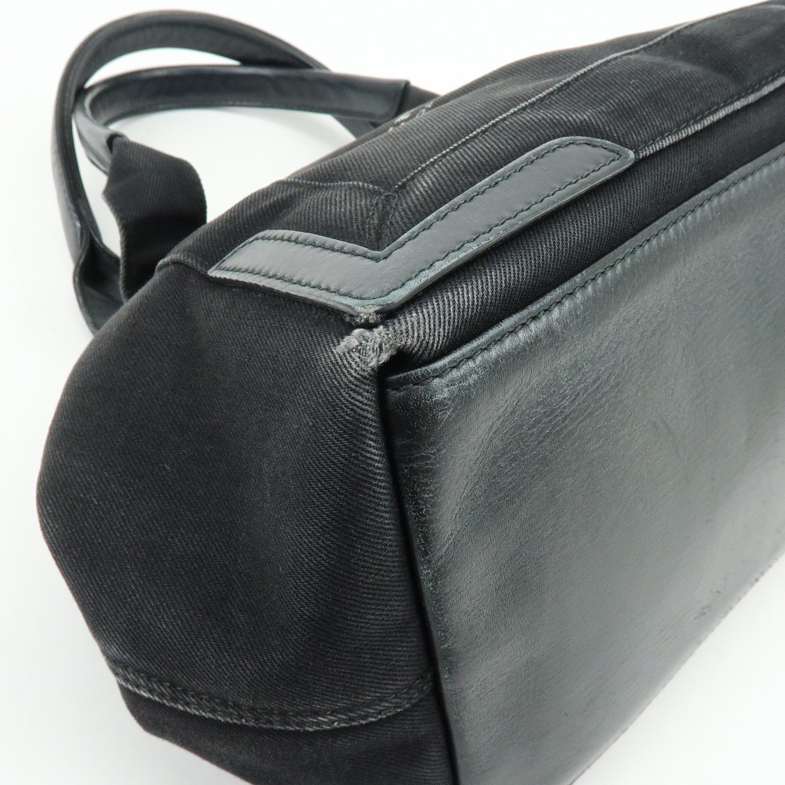BALENCIAGA Navy Cabas Small Canvas Leather Tote Bag Black 339933