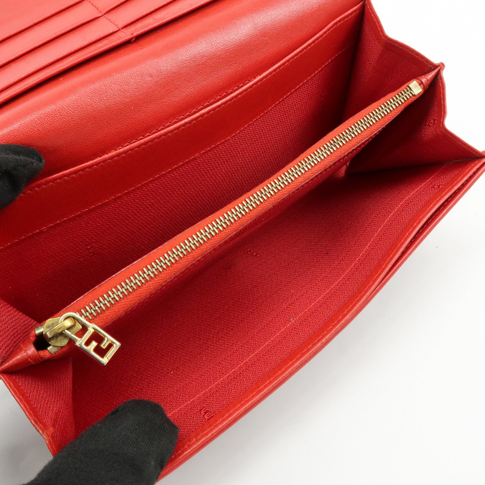 FENDI Zucca Canvas Leather Long Wallet Leopard Brown Red 30851