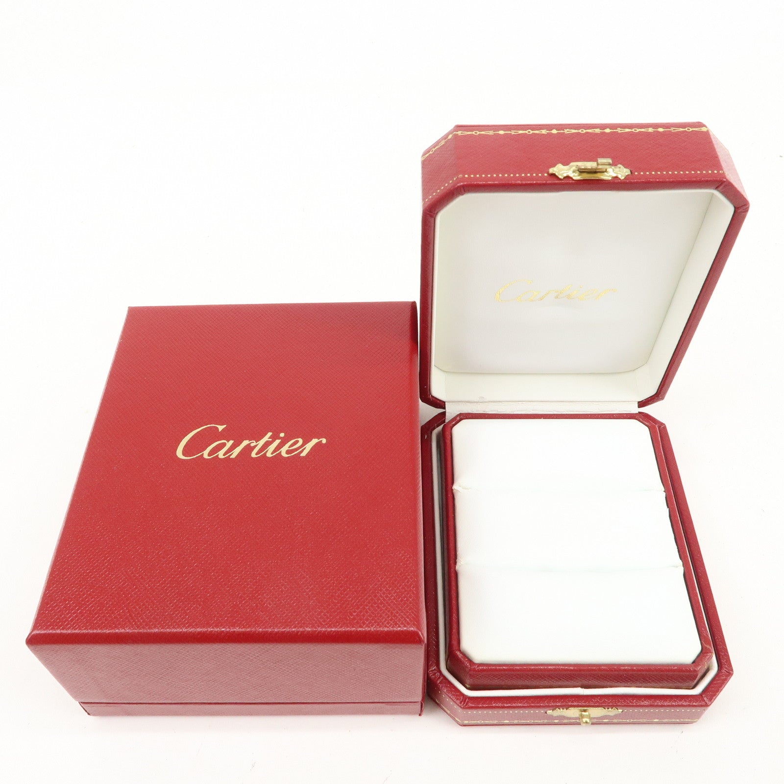 Cartier Set of 3 Jewelry Boxes Pair Ring Boxes Red Gold
