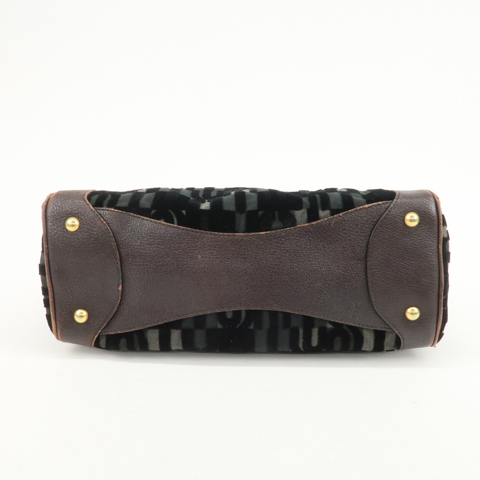 MIU MIU Logo Velour Leather Shoulder Bag Black Brown