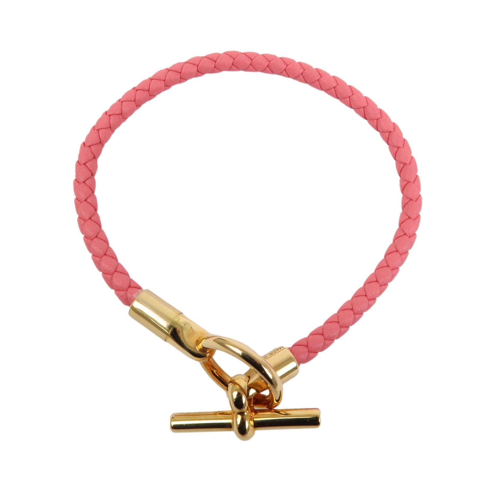 HERMES Glenan H Tresse en Veau Swift Leather Bracelet Pink