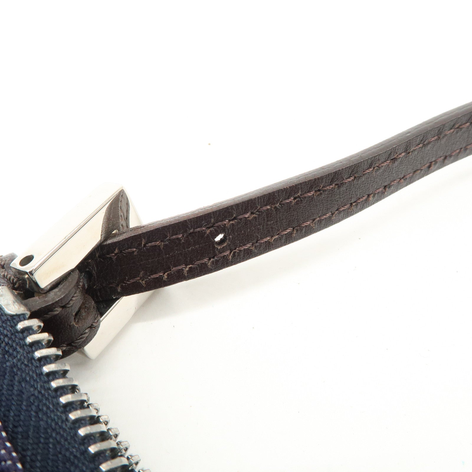 FENDI Zucchino Canvas Leather Shoulder Bag Pouch Navy 8BR249 Used