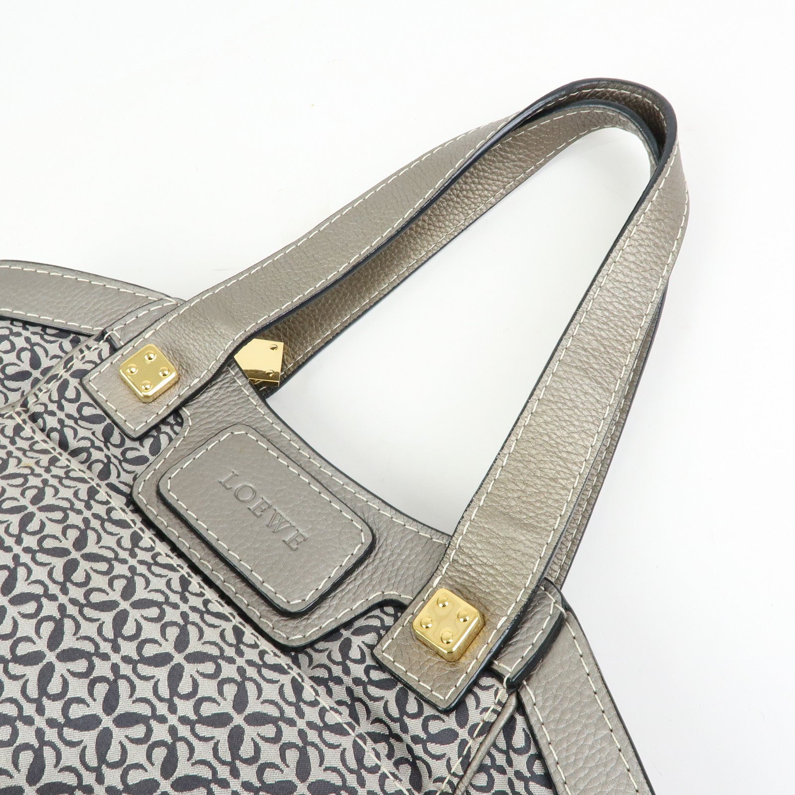 LOEWE New Road Line Repeat Anagram Canvas Calf Leather Hand Bag