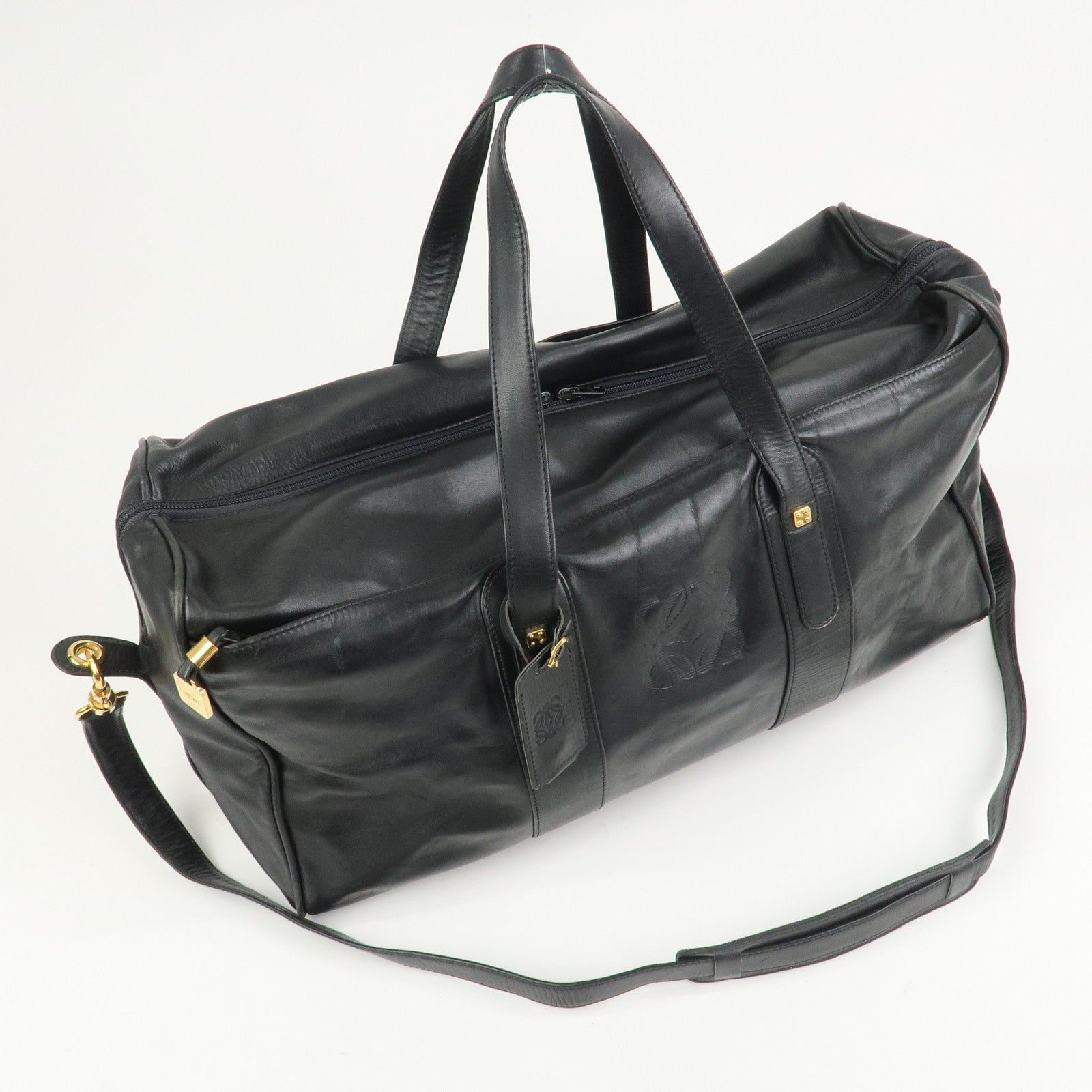 LOEWE Anagram Leather 2Way Bag Boston Bag Shoulder Bag Black
