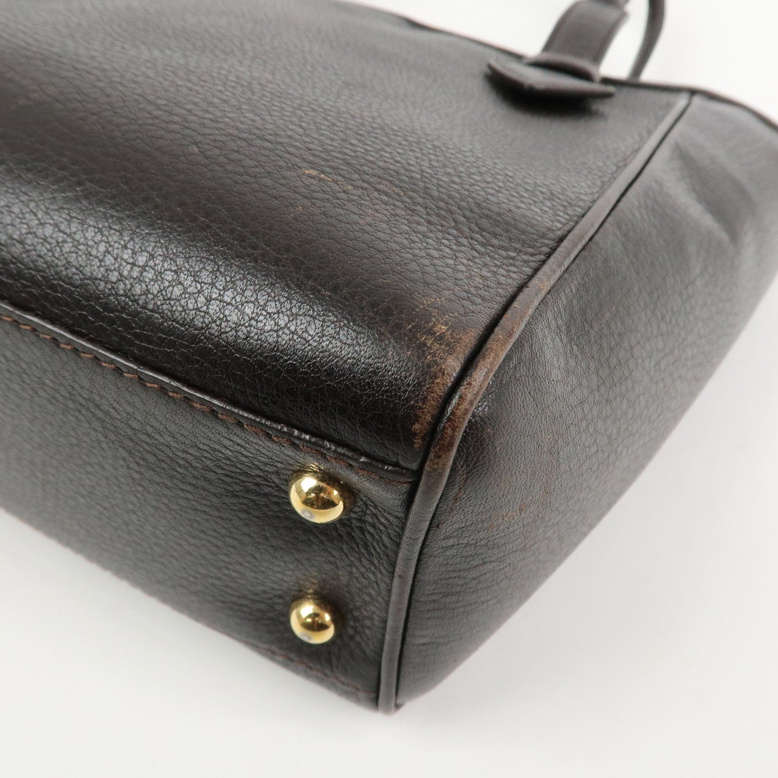 LOEWE Heritage Logo Leather Hand Bag Tote Bag Dark Brown