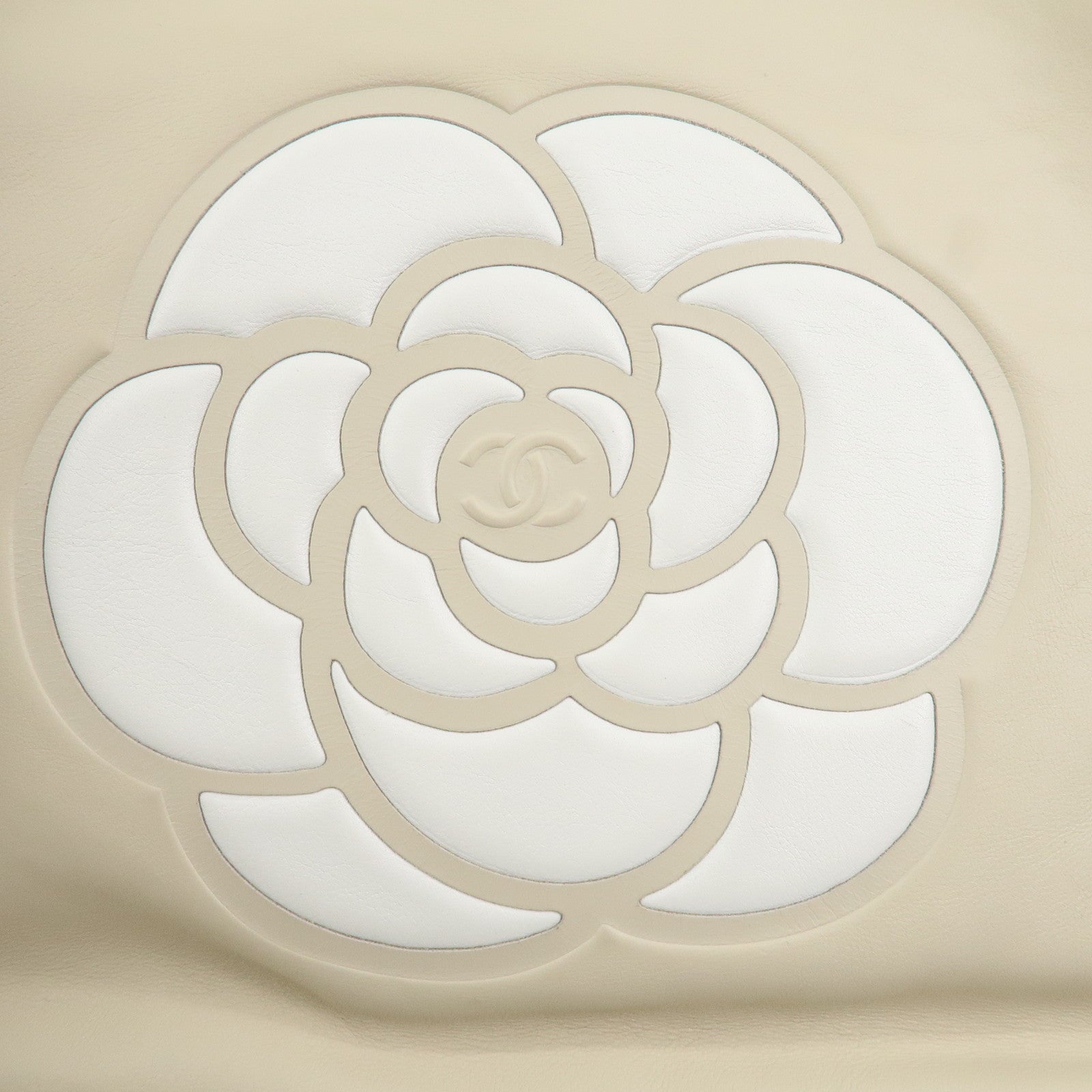CHANEL Camelia Lambskin Hand Bag Tote Bag Ivory A20856