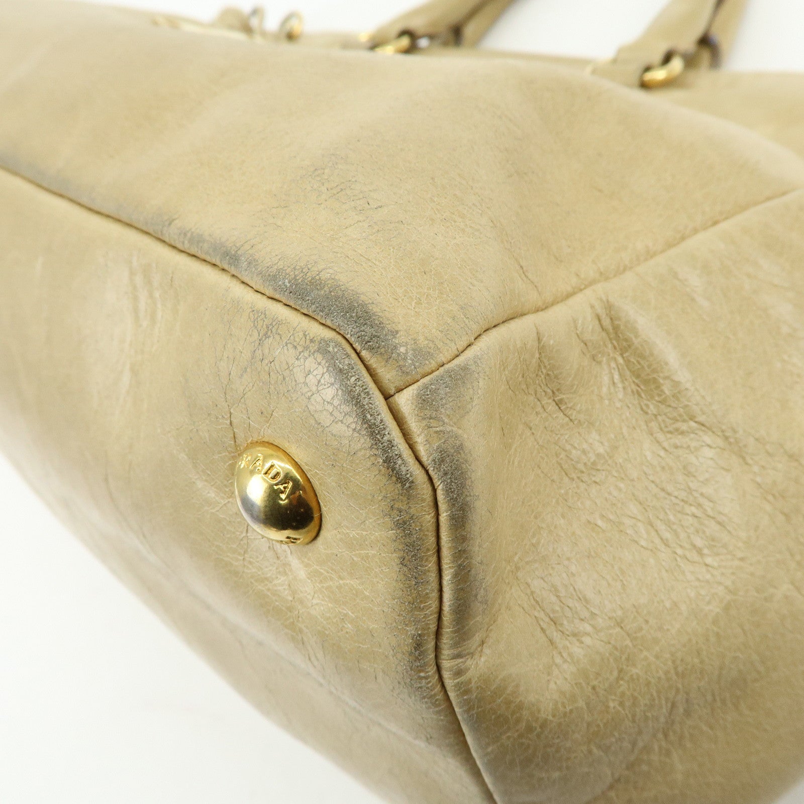 PRADA Logo Leather 2Way Shoulder Bag Hand Bag BN1921 Beige