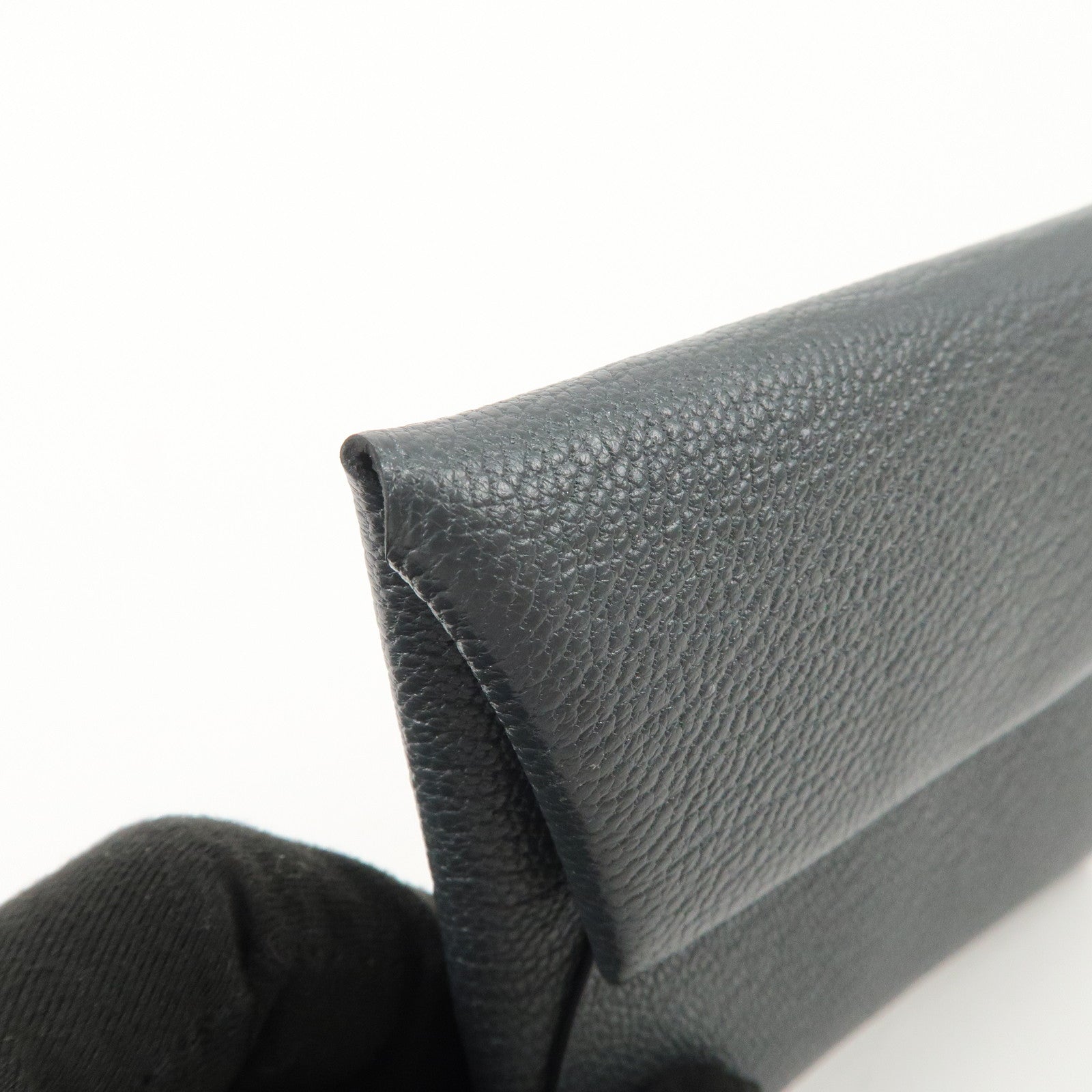 HERMES Bastia Chevre Leather Coin Case Wallet W Stamped Gray