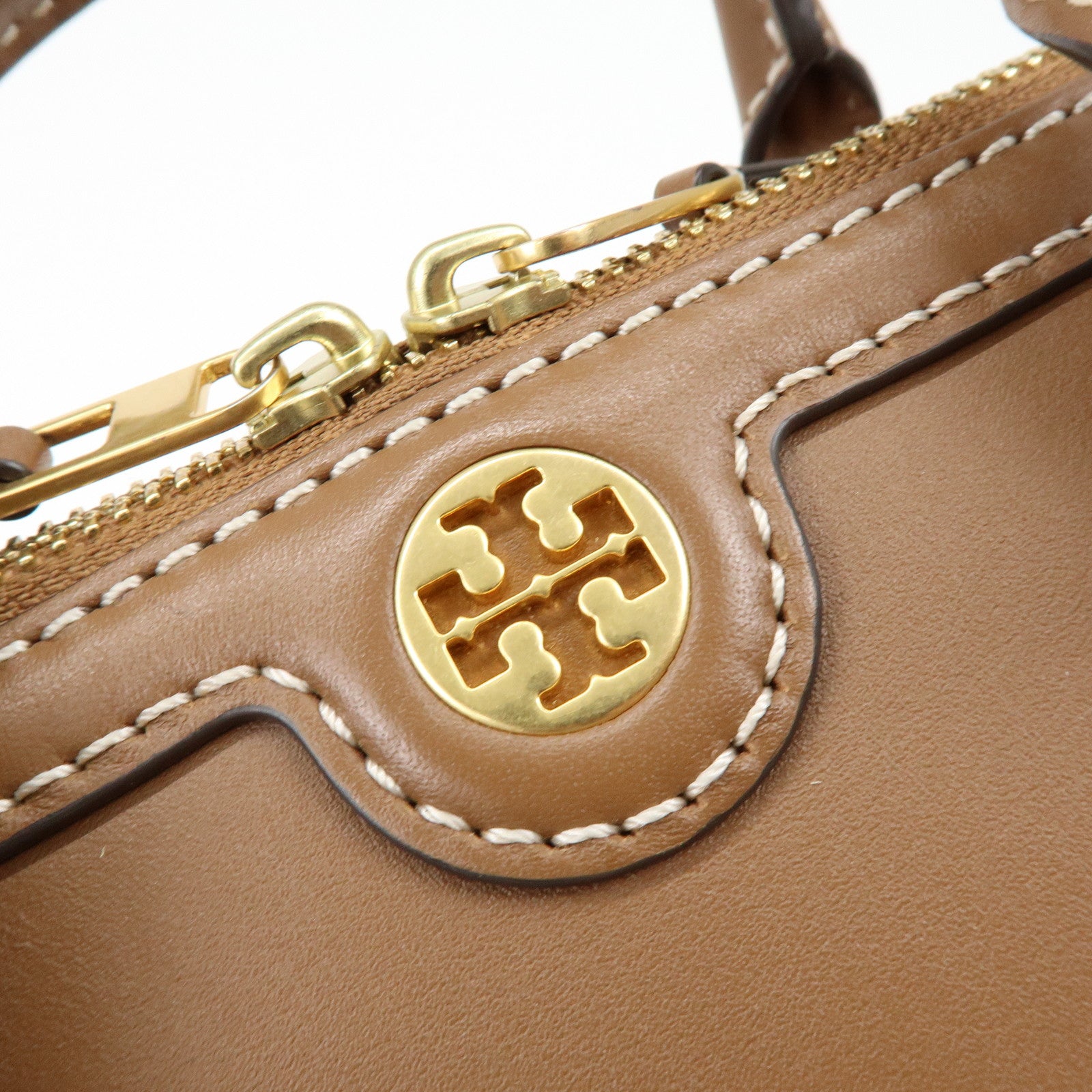 TORY BURCH T Monogram Leather 2Way Bag Barrel Shoulder Bag Brown