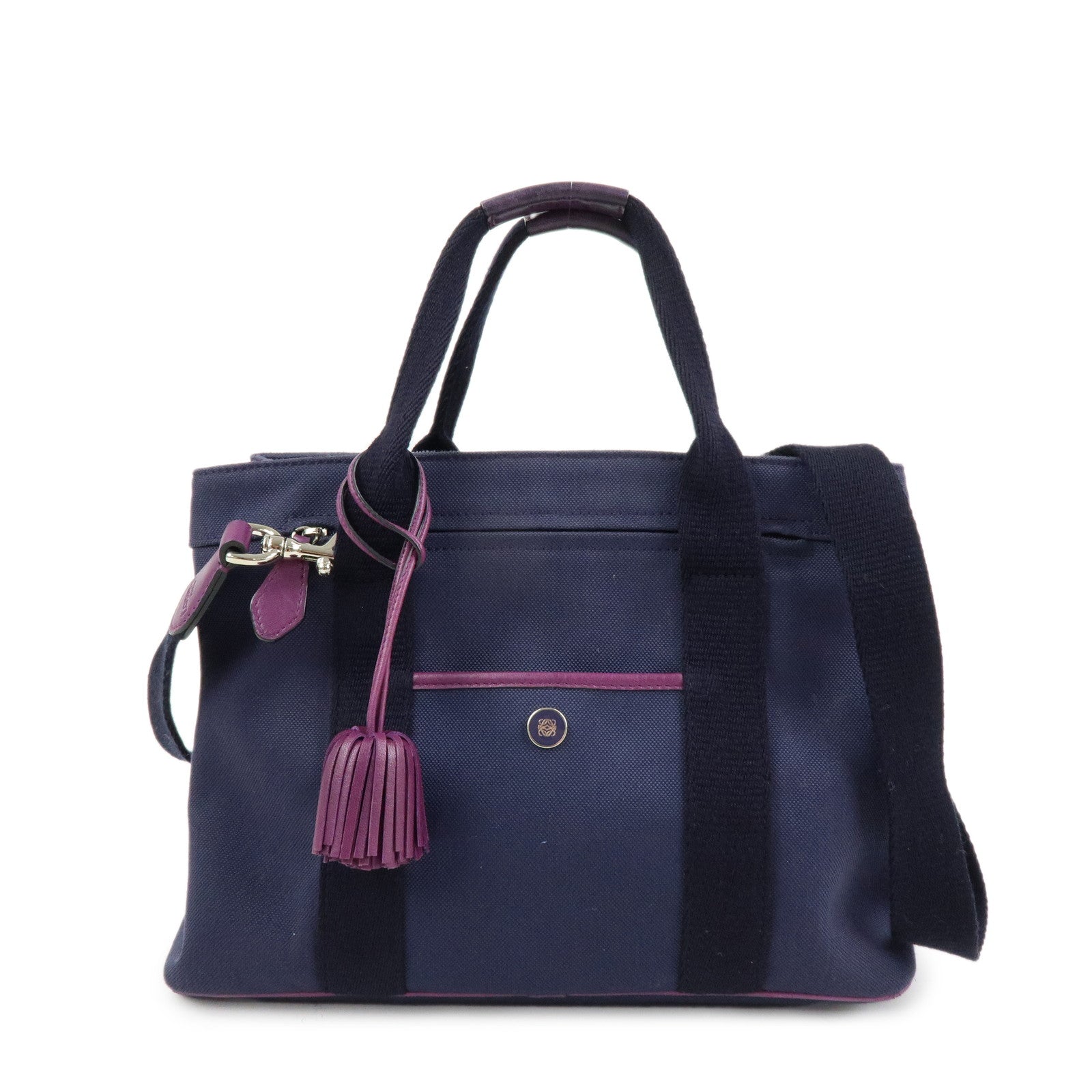LOEWE Anagram Canvas 2Way Hand Bag Tote Bag Purple