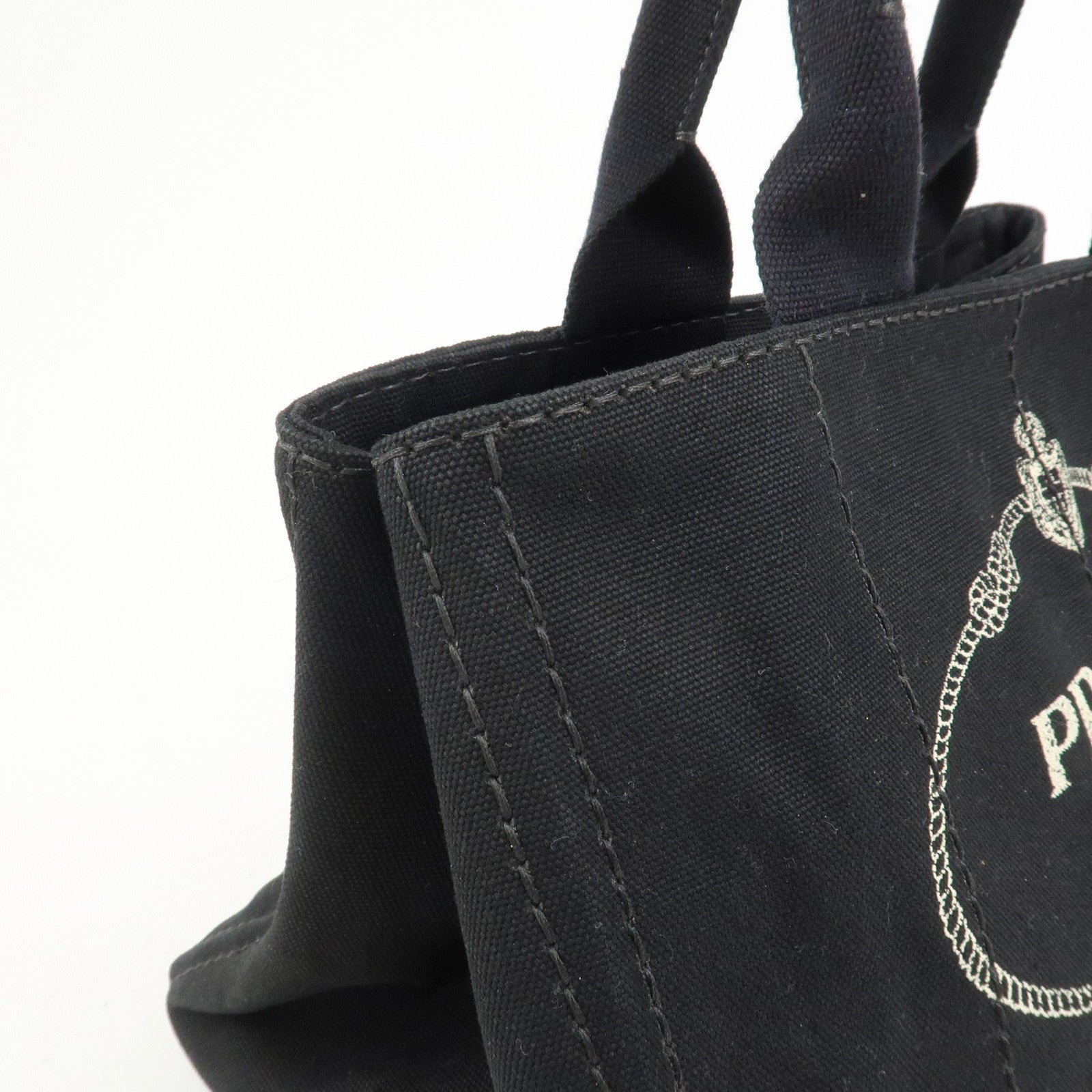PRADA Logo Canapa Canvas Denim Tote Bag Hand Bag B1877B