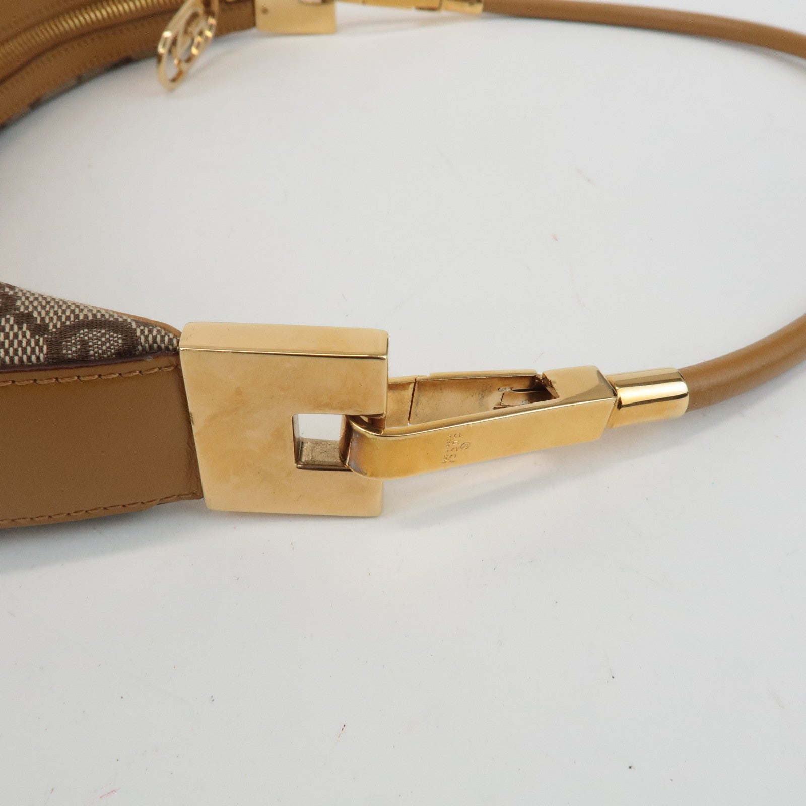 GUCCI GG Canvas Leather Shoulder Bag Hand Bag Beige 001.3812 Used