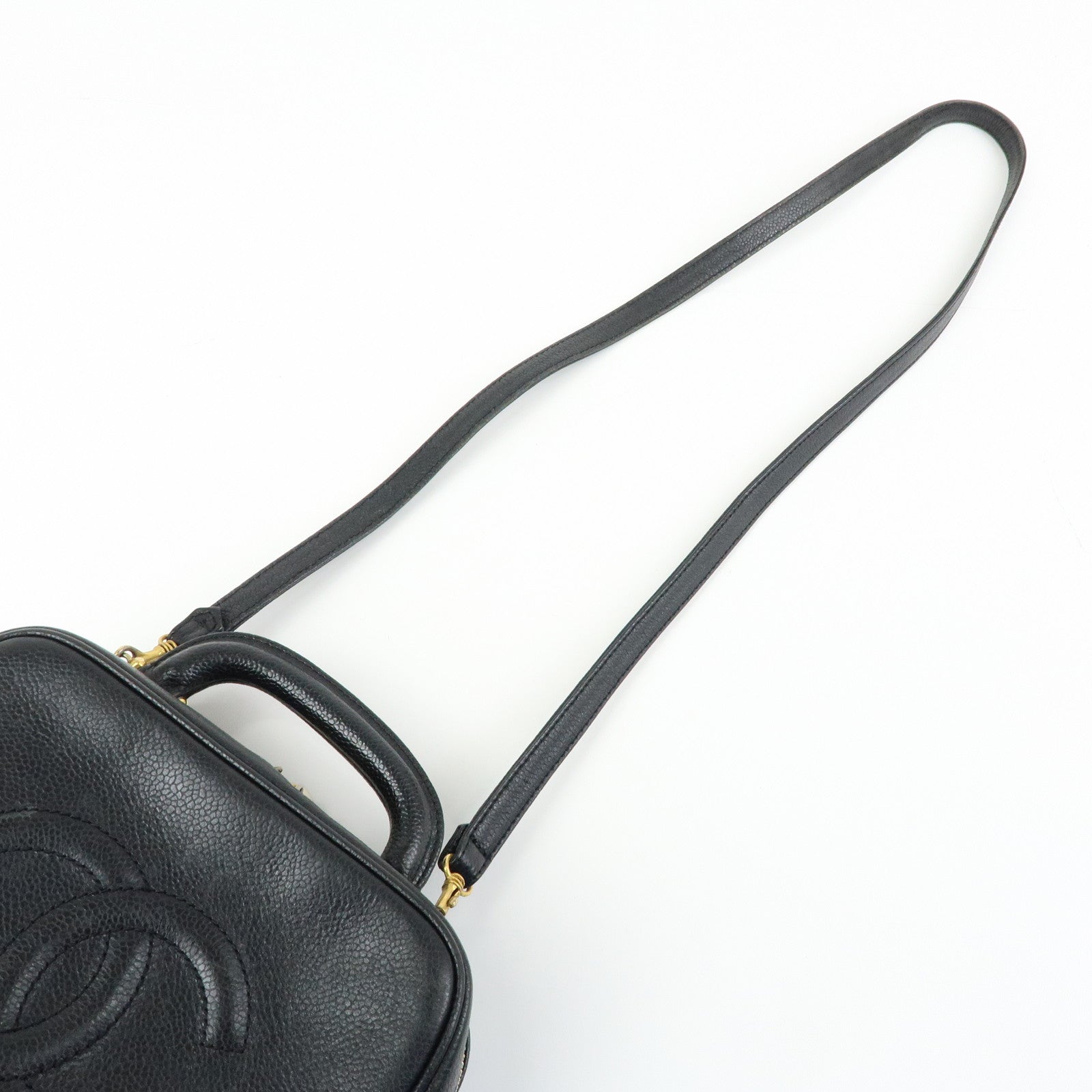 CHANEL COCO Mark Caviarskin 2Way Bag Cosmetic Bag Black A07061