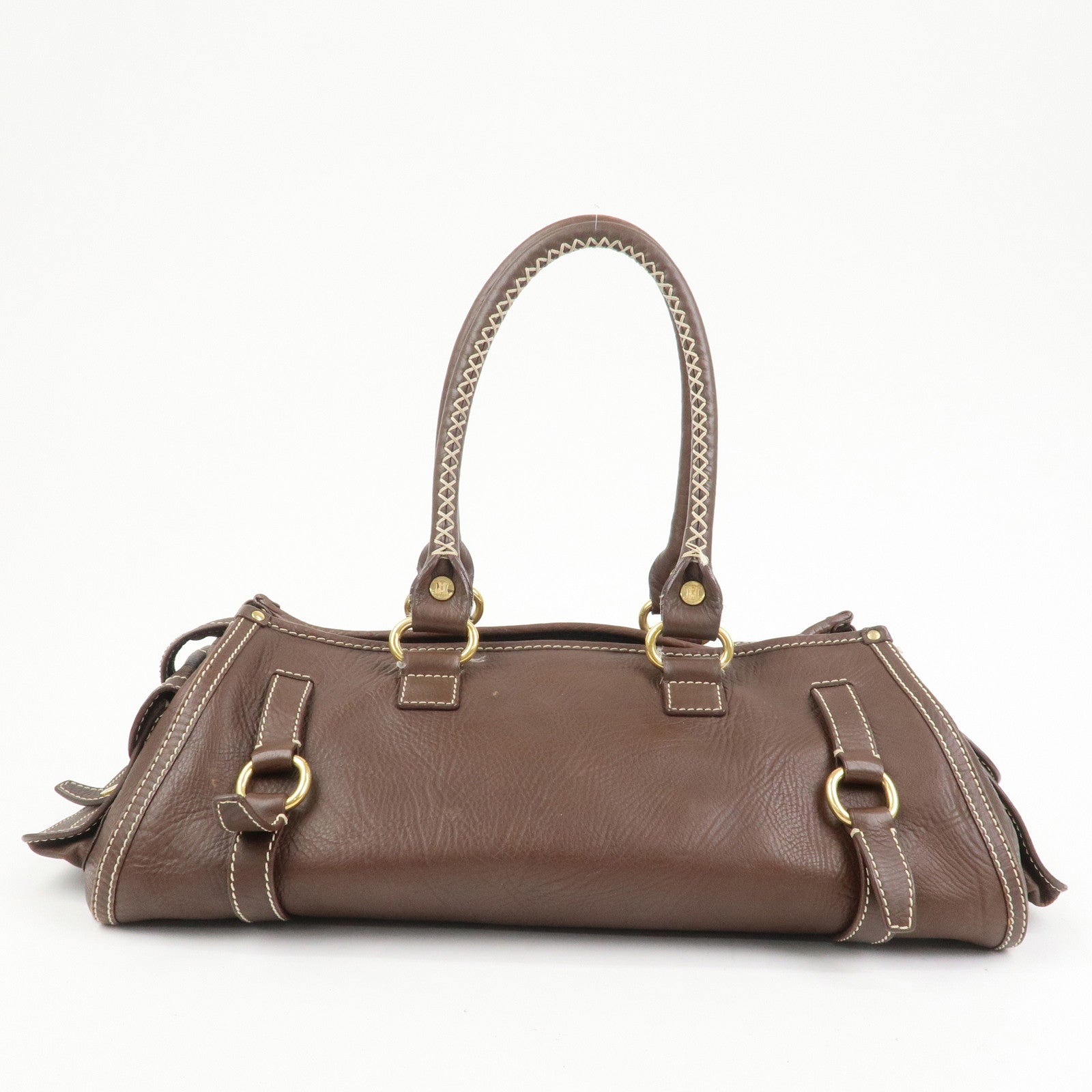 CELINE Logo Leather Boogie Bag Large Tote Bag Hand Bag Brown