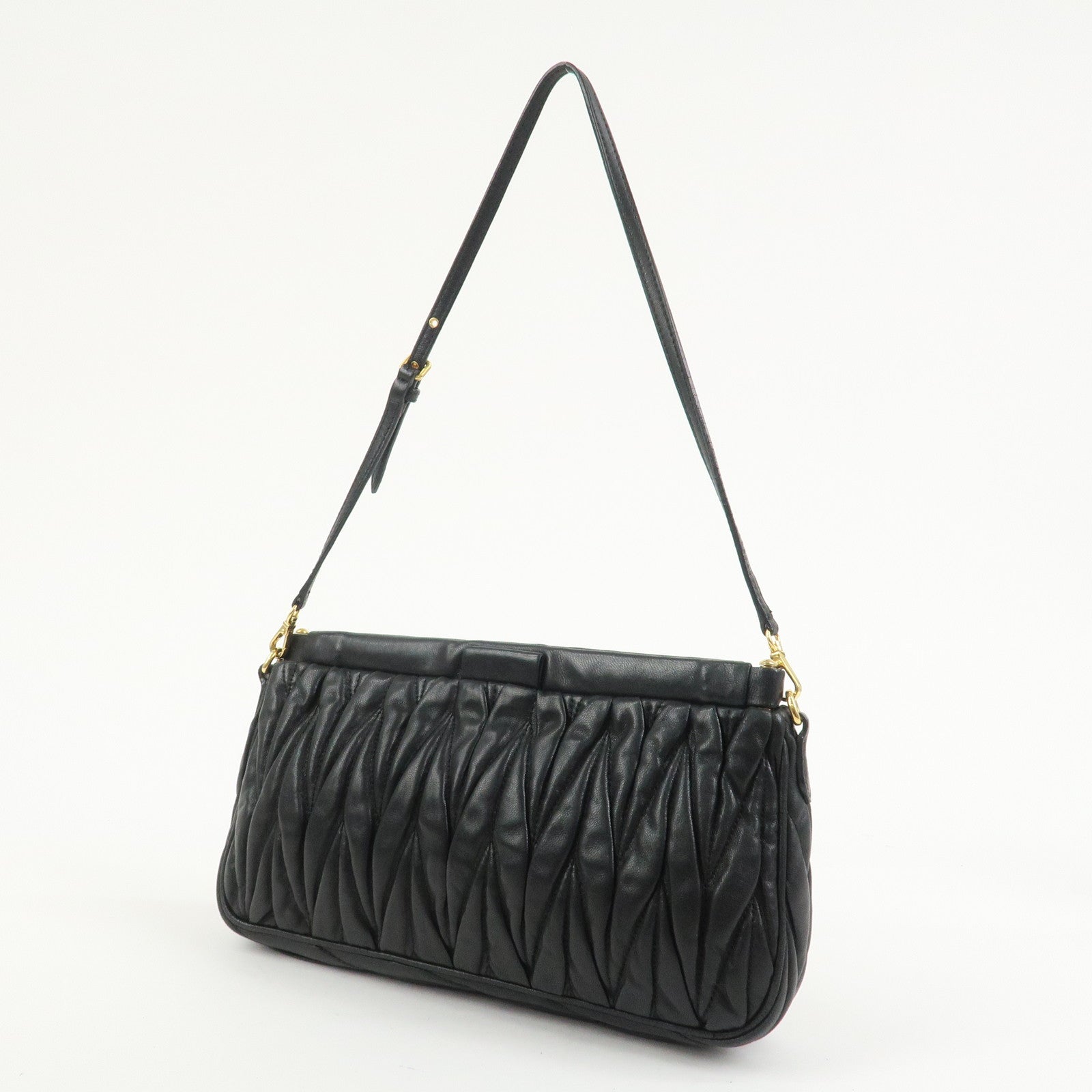 MIU MIU Matelasse Leather Shoulder Bag Hand Bag Black