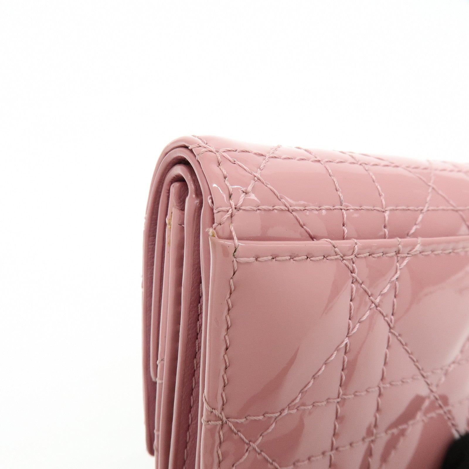 Christian Dior Cannage Patent Leather Bi-fold Compact Wallet Pink