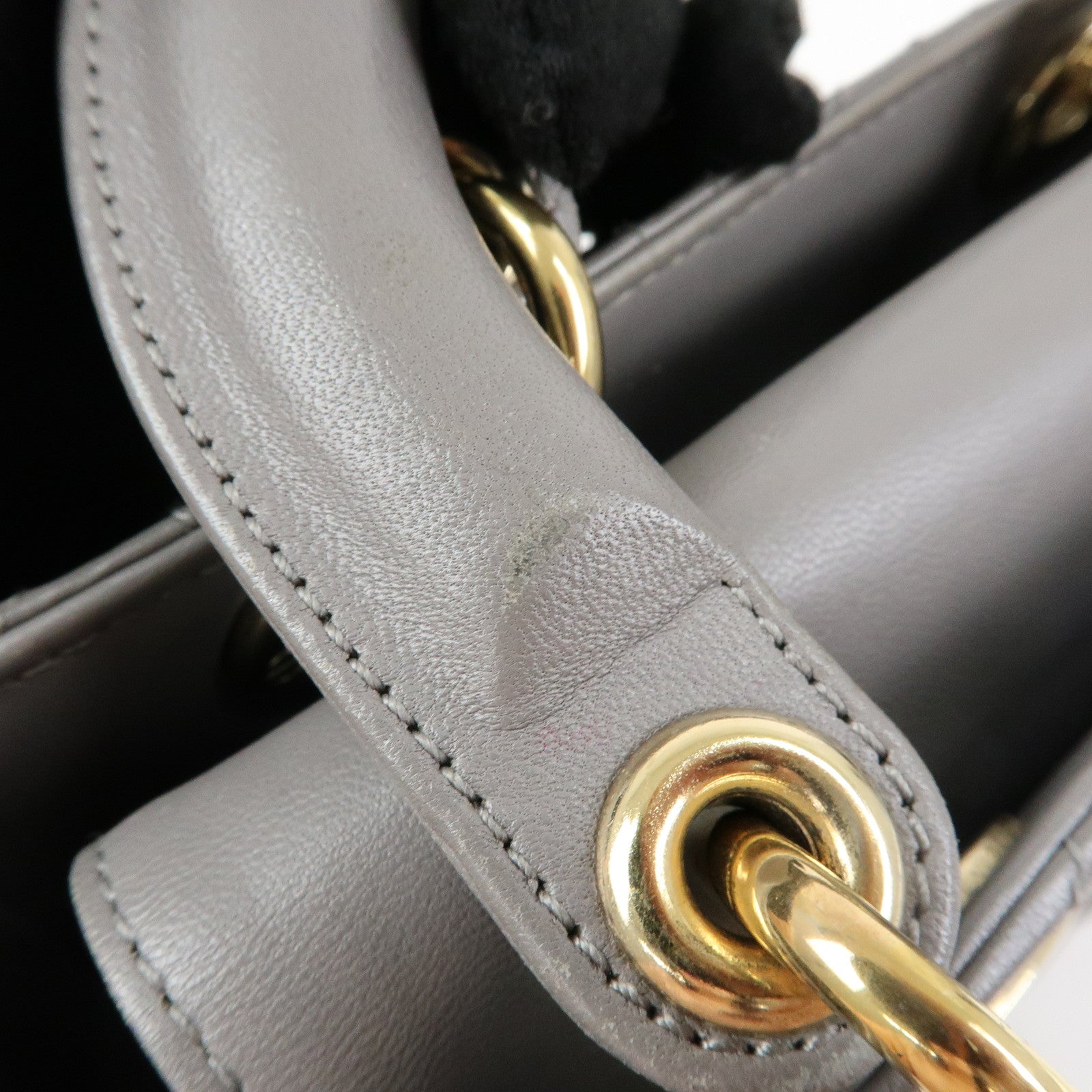 Christian Dior Lady Dior Cannage Leather 2Way Bag Hand Bag Gray