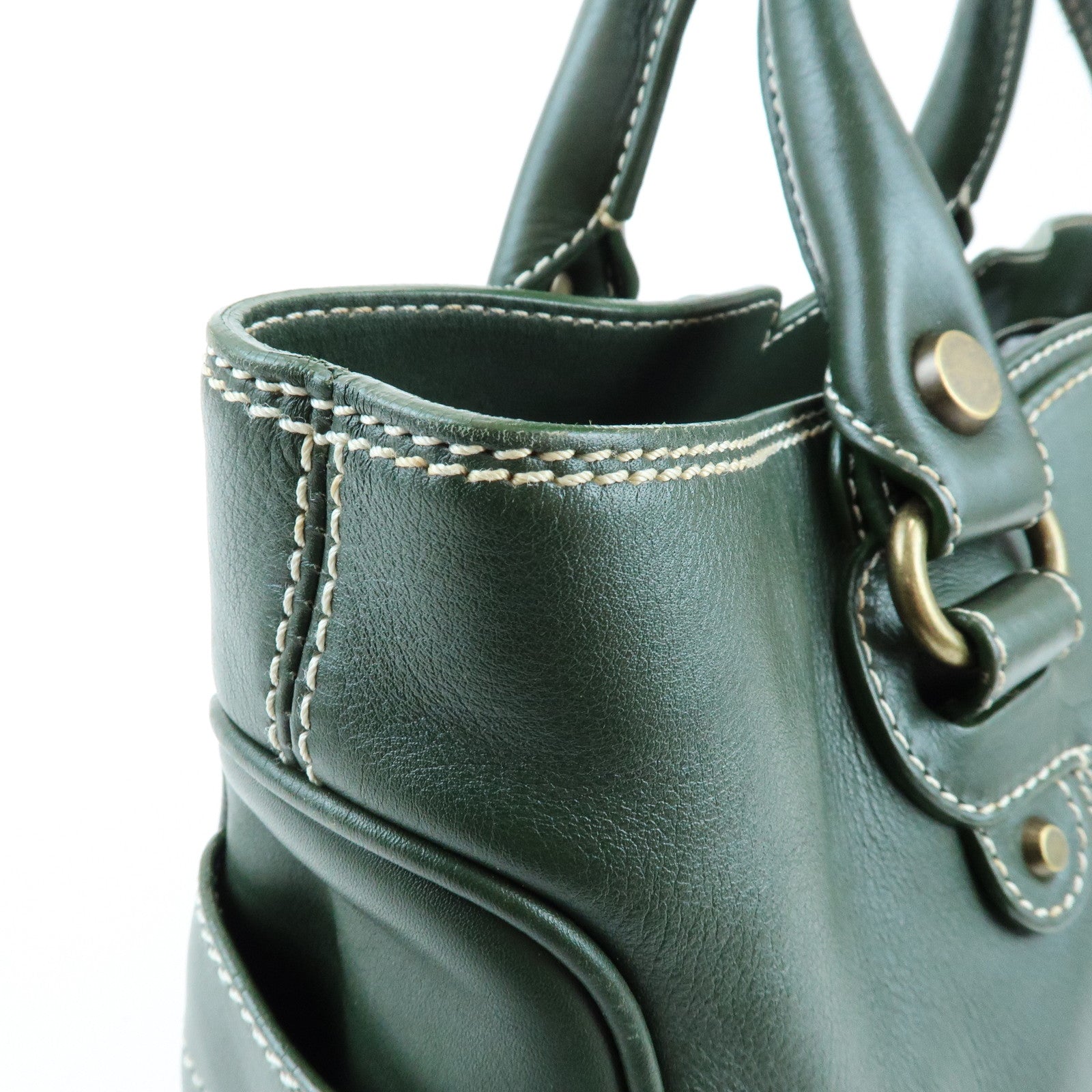 CELINE Boogie Bag Leather Hand Bag Tote Bag Dark Green