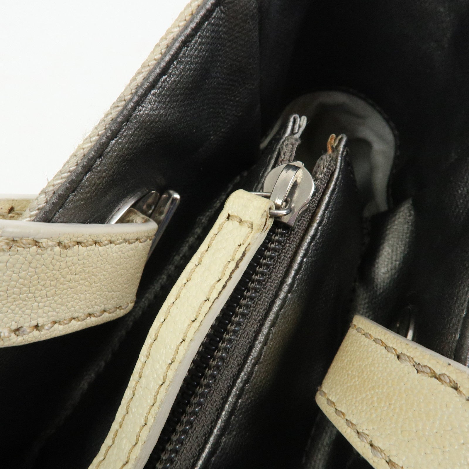 CHANEL Paris Biarritz PM Coated Canvas Leather Tote Bag Gray A34208