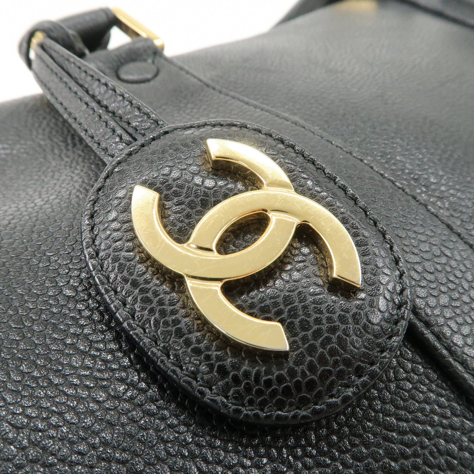 CHANEL COCO Mark Caviarskin Mini Boston Bag Hand Bag Black Used