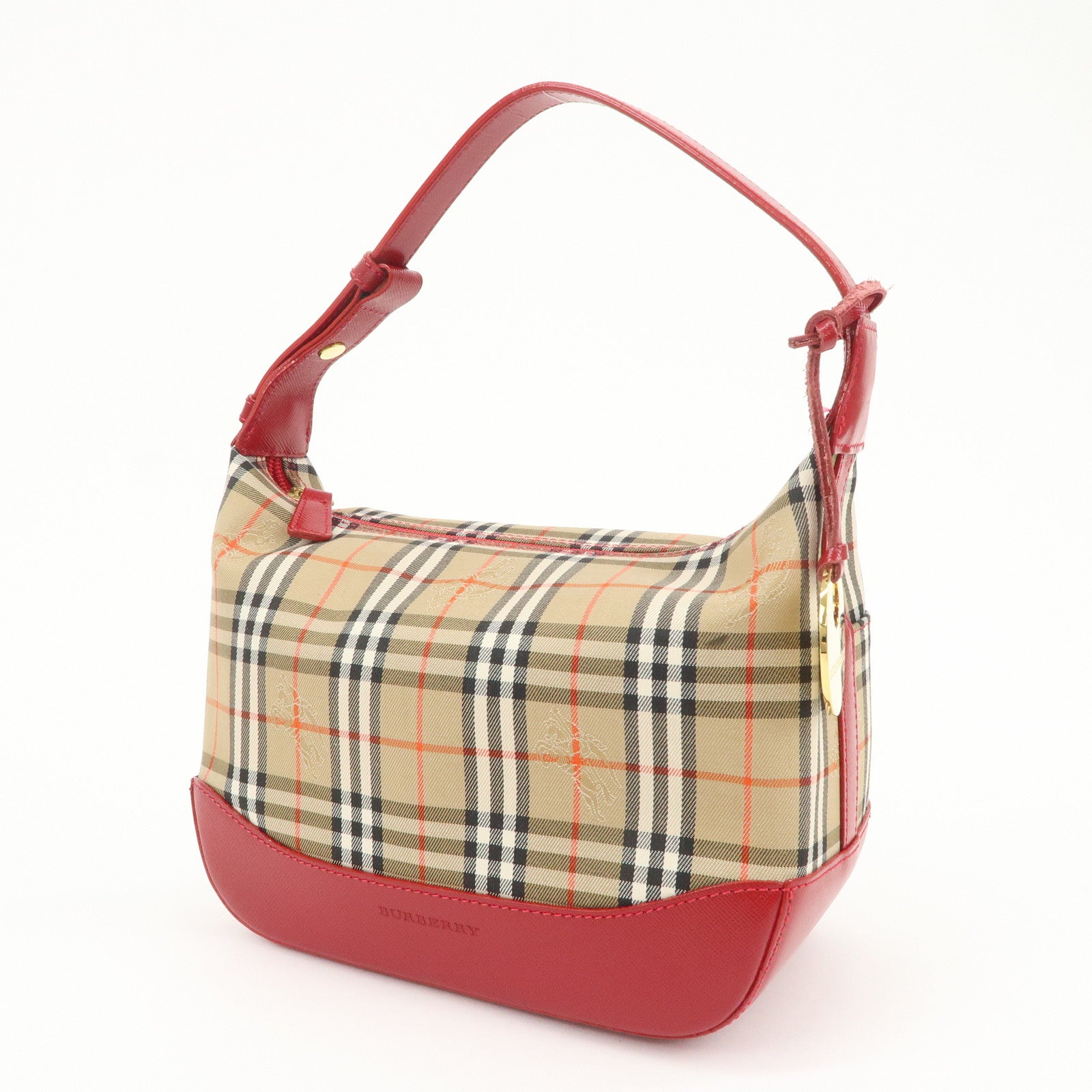 BURBERRY Nova Plaid Canvas Leather Hand Bag Shoulder Bag Beige Red