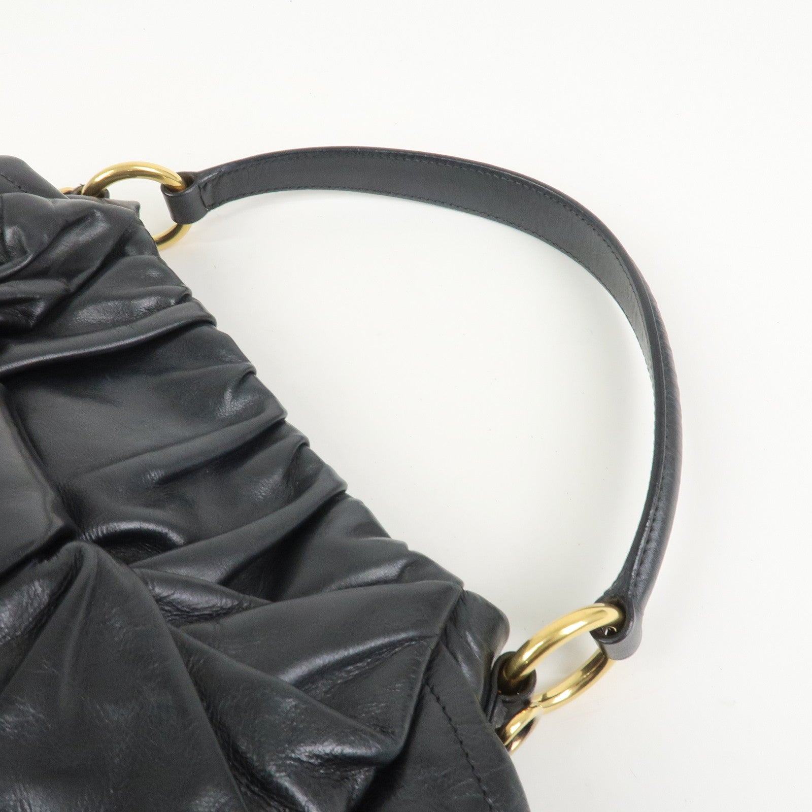 PRADA Triangle Logo Leather 2Way Bag Hand Bag Black BN1642