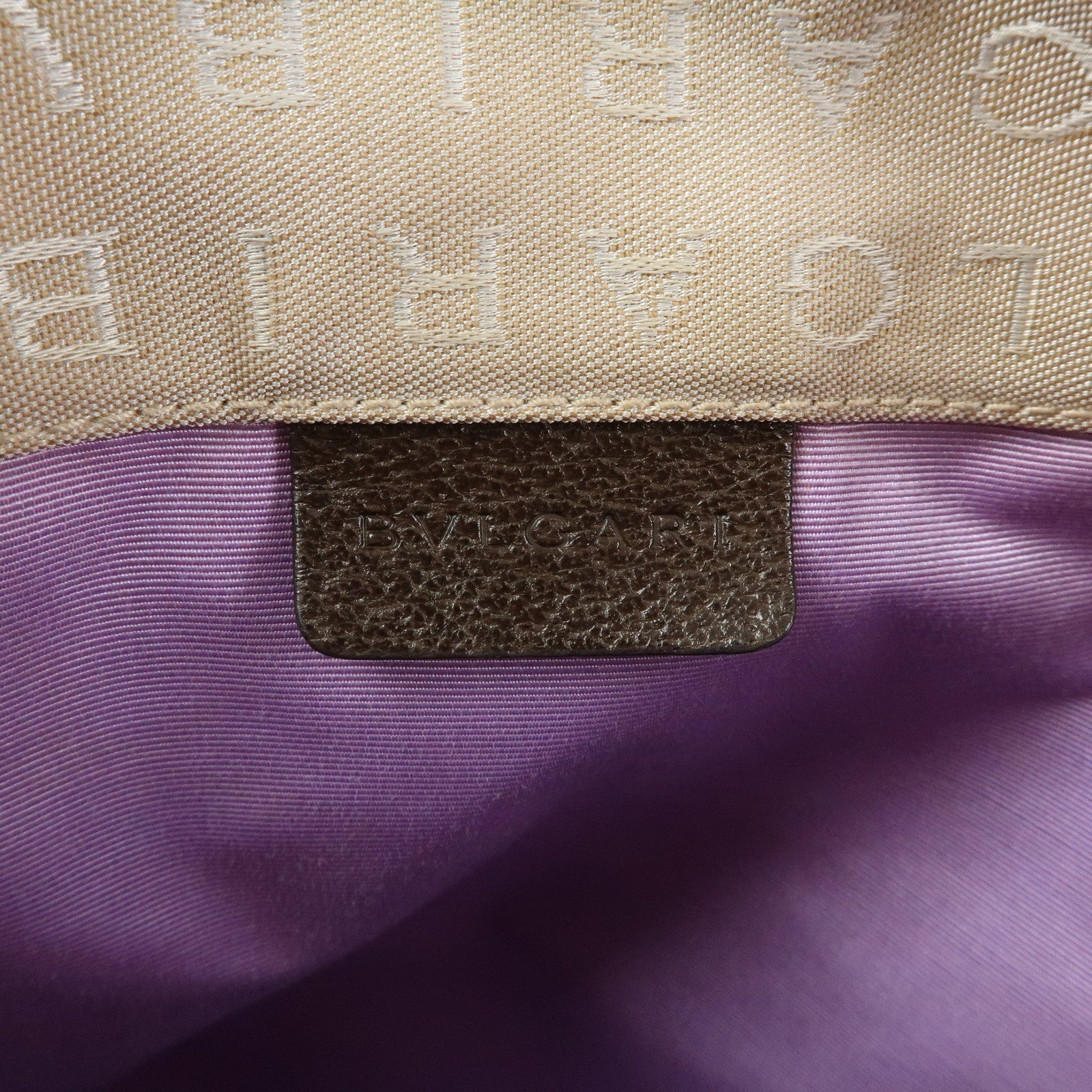 BVLGARI Logo Mania Canvas Leather Tote Bag Hand Bag Beige Brown