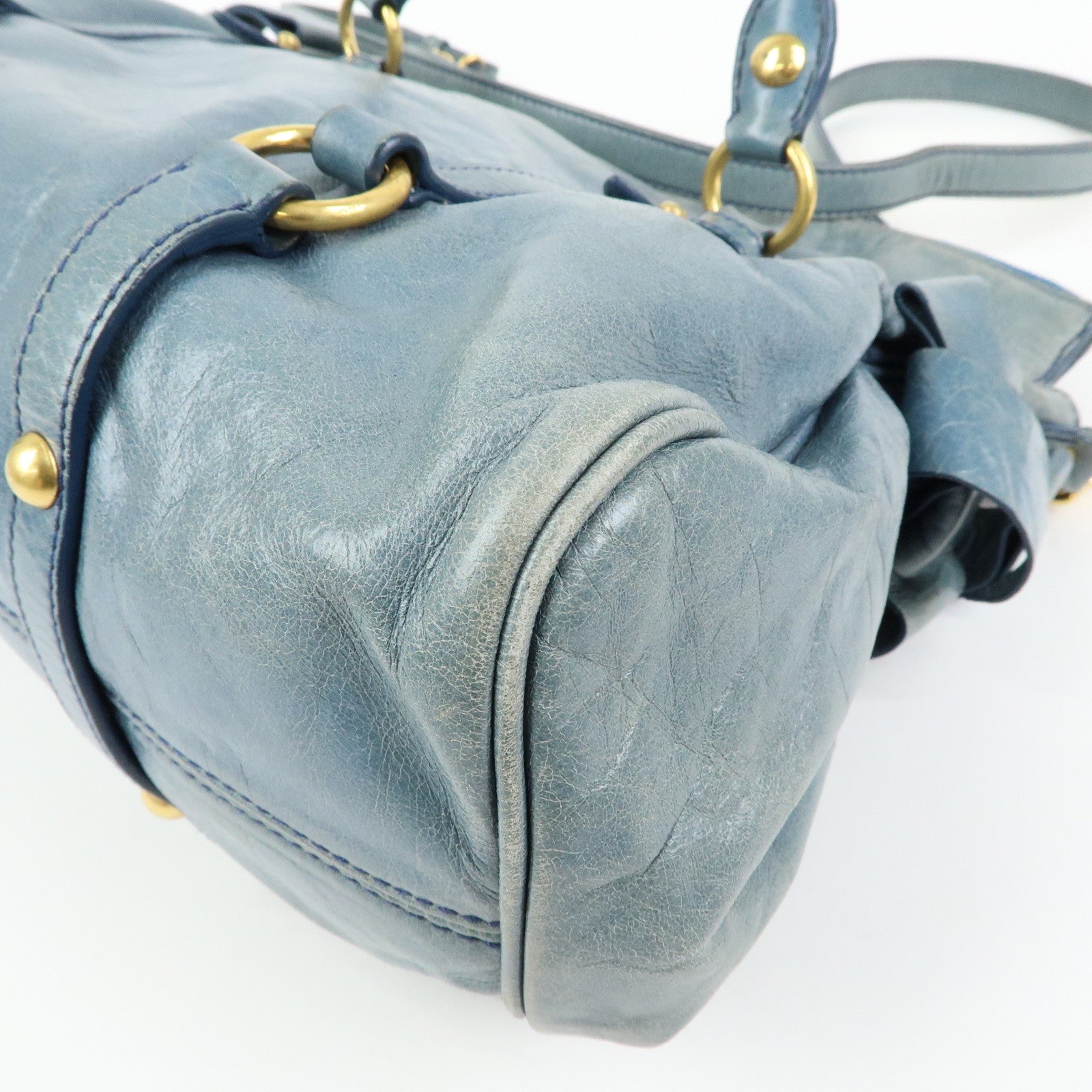 MIU MIU Side Ribbon Vittello Lux 2Way Bag Hand Shoulder Bag Blue