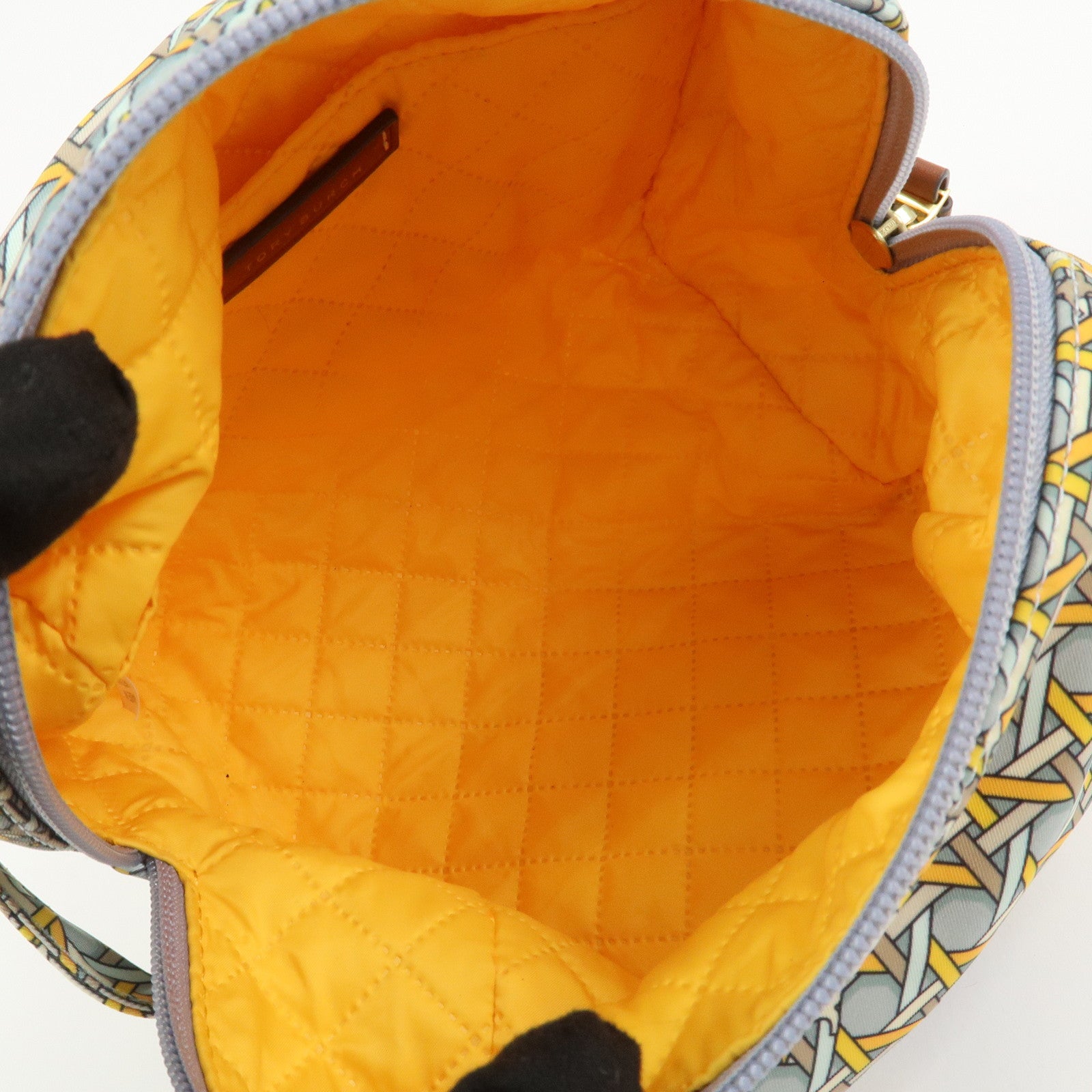 TORY BURCH Logo Nylon Pouch Cosmetics Pouch Makeup Bag Blue Yellow