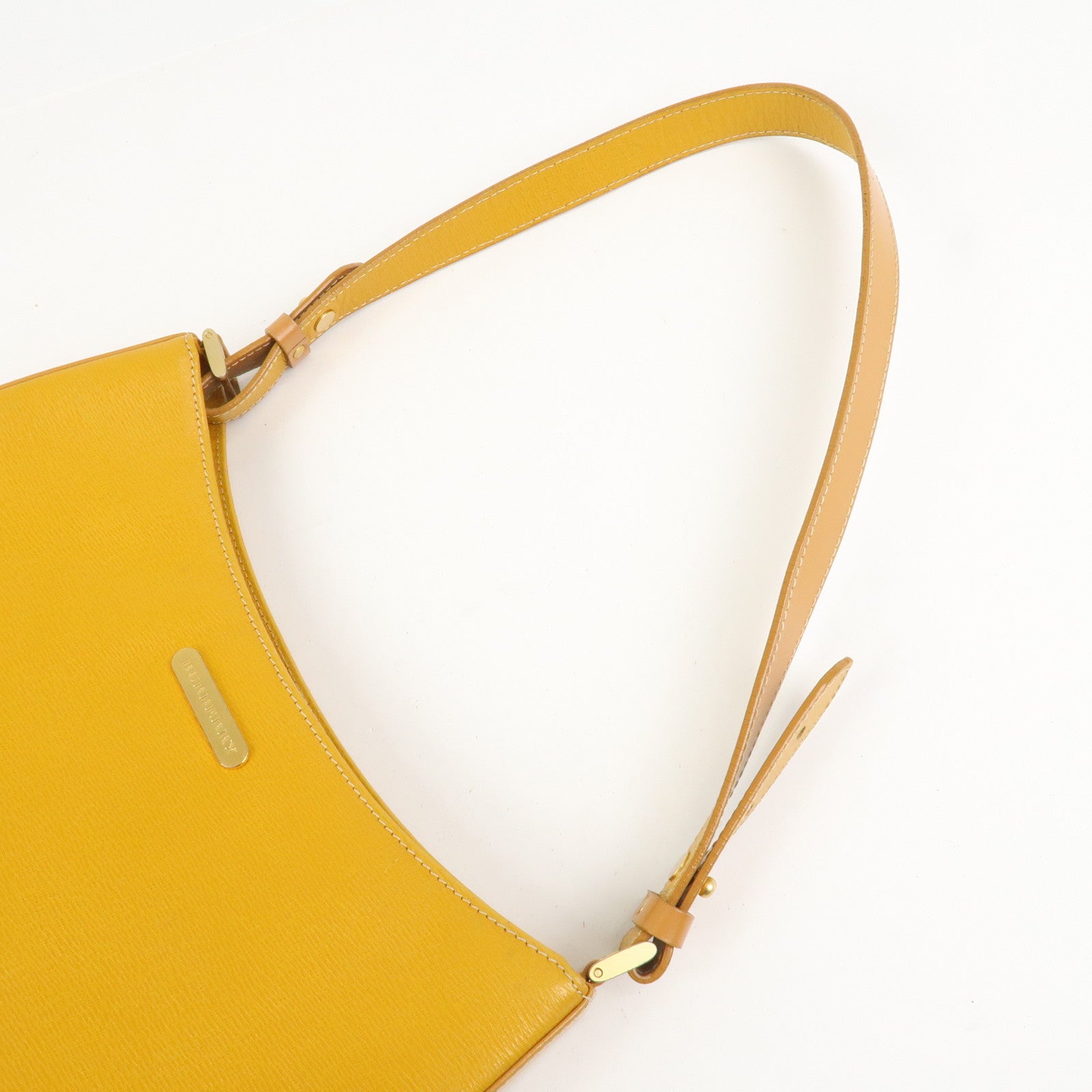 BURBERRY Logo Leather Shoulder Bag Hand Bag Yellow Beige
