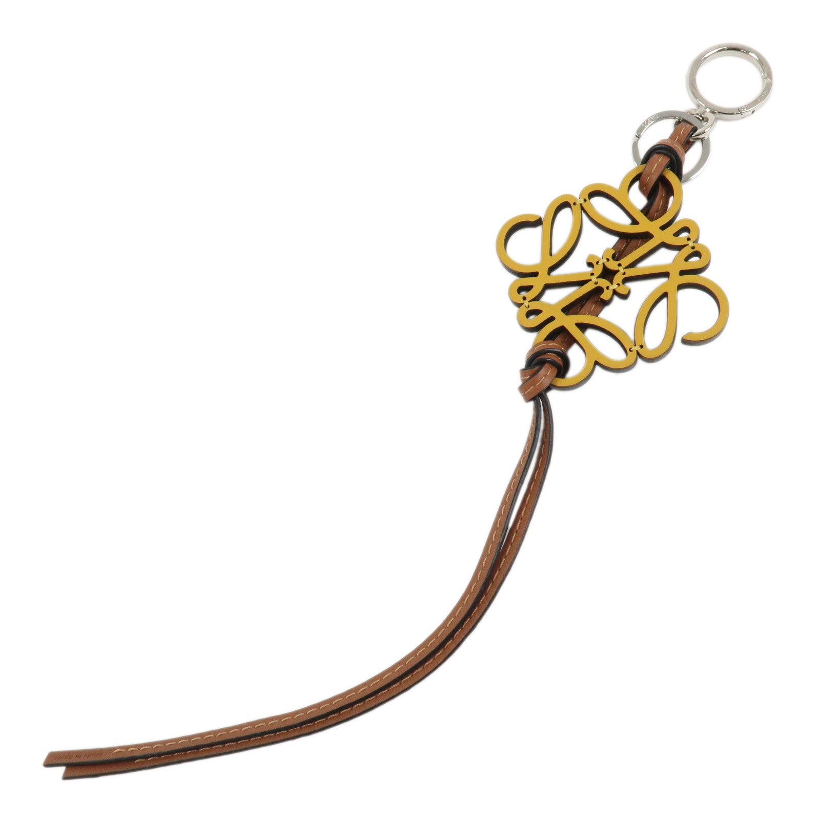 LOEW Anagram Leather Bag Charm Key Chain Yellow Black Brown