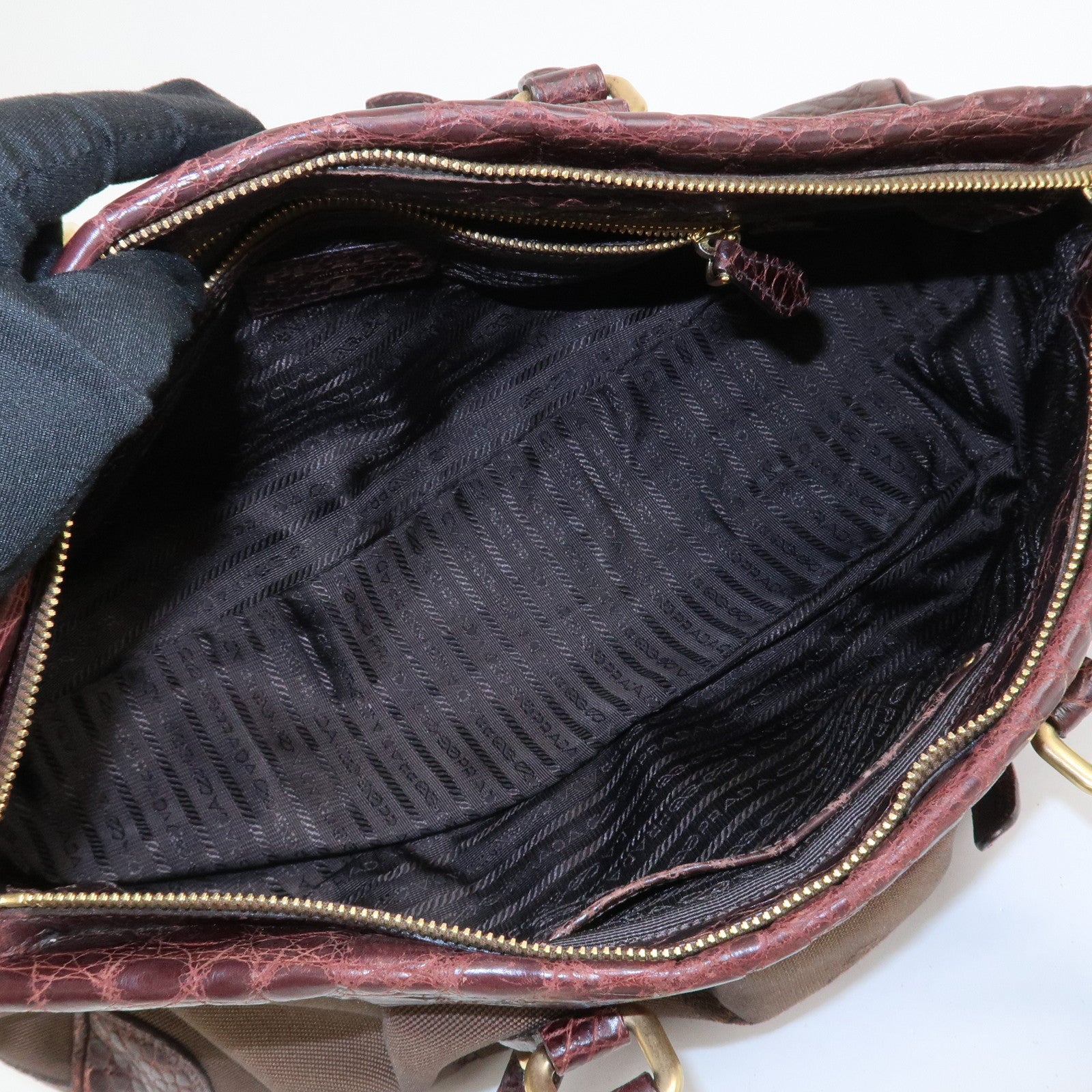 PRADA Logo Canvas Embossed Leather 2Way Shoulder Bag Hand Bag Brown