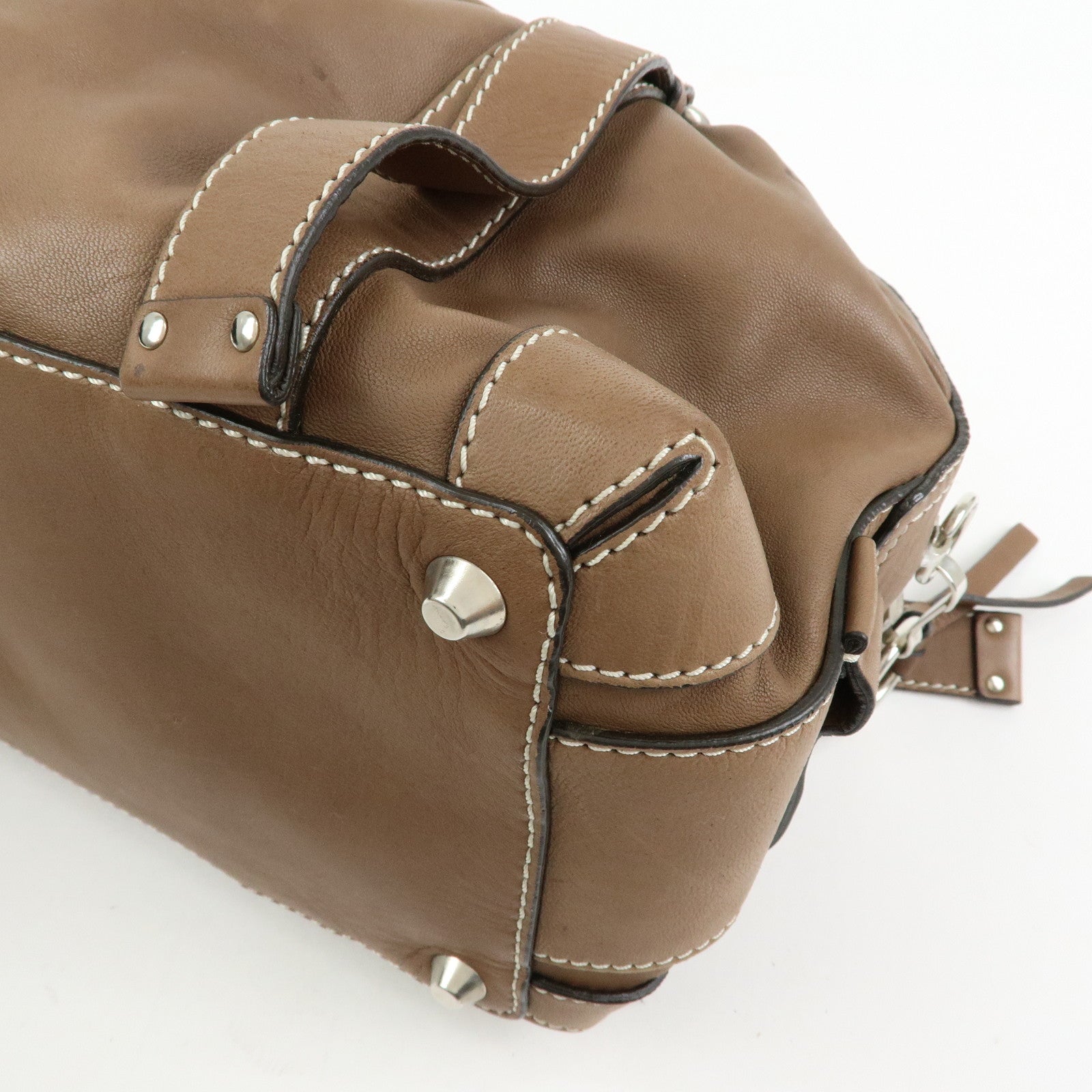 Chloe Patsy Leather Boston Bag Shoulder Bag Hand Bag Brown