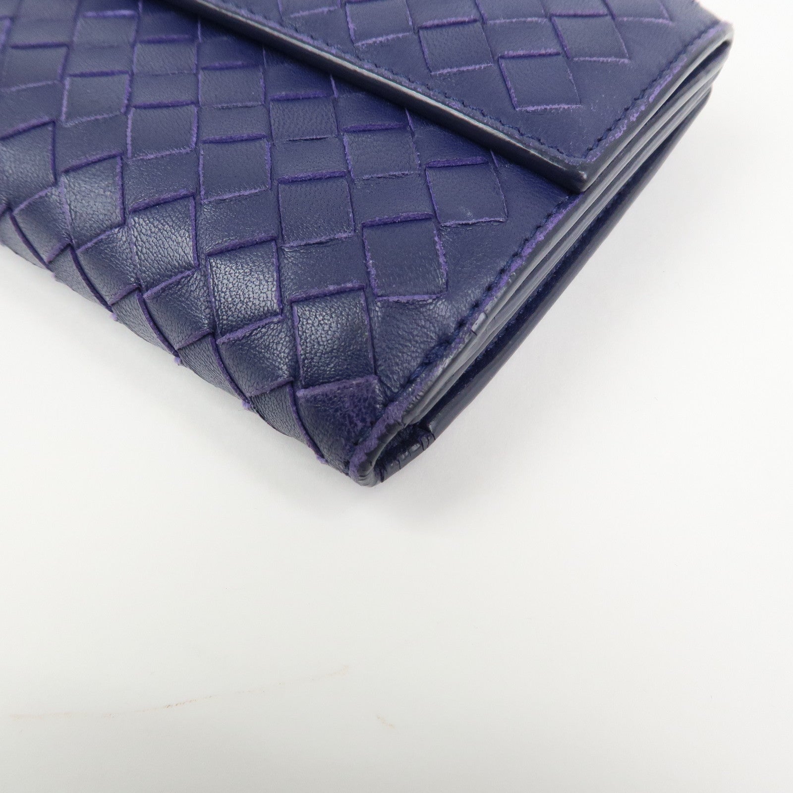 BOTTEGA VENETA Intrecciato Leather Long Flap Wallet Blue