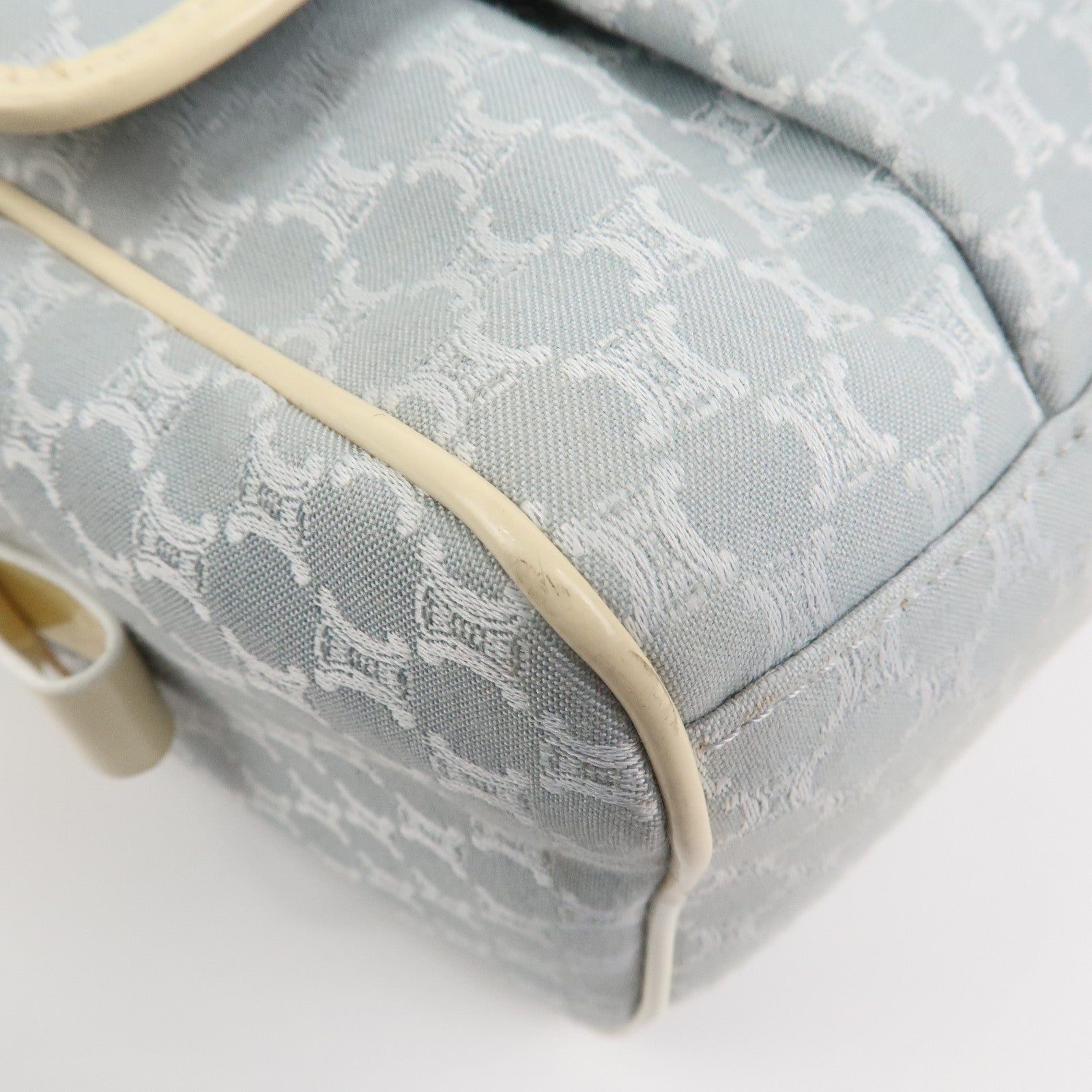 CELINE Macadam Canvas Leather Shoulder Bag Hand Bag Blue Ivory