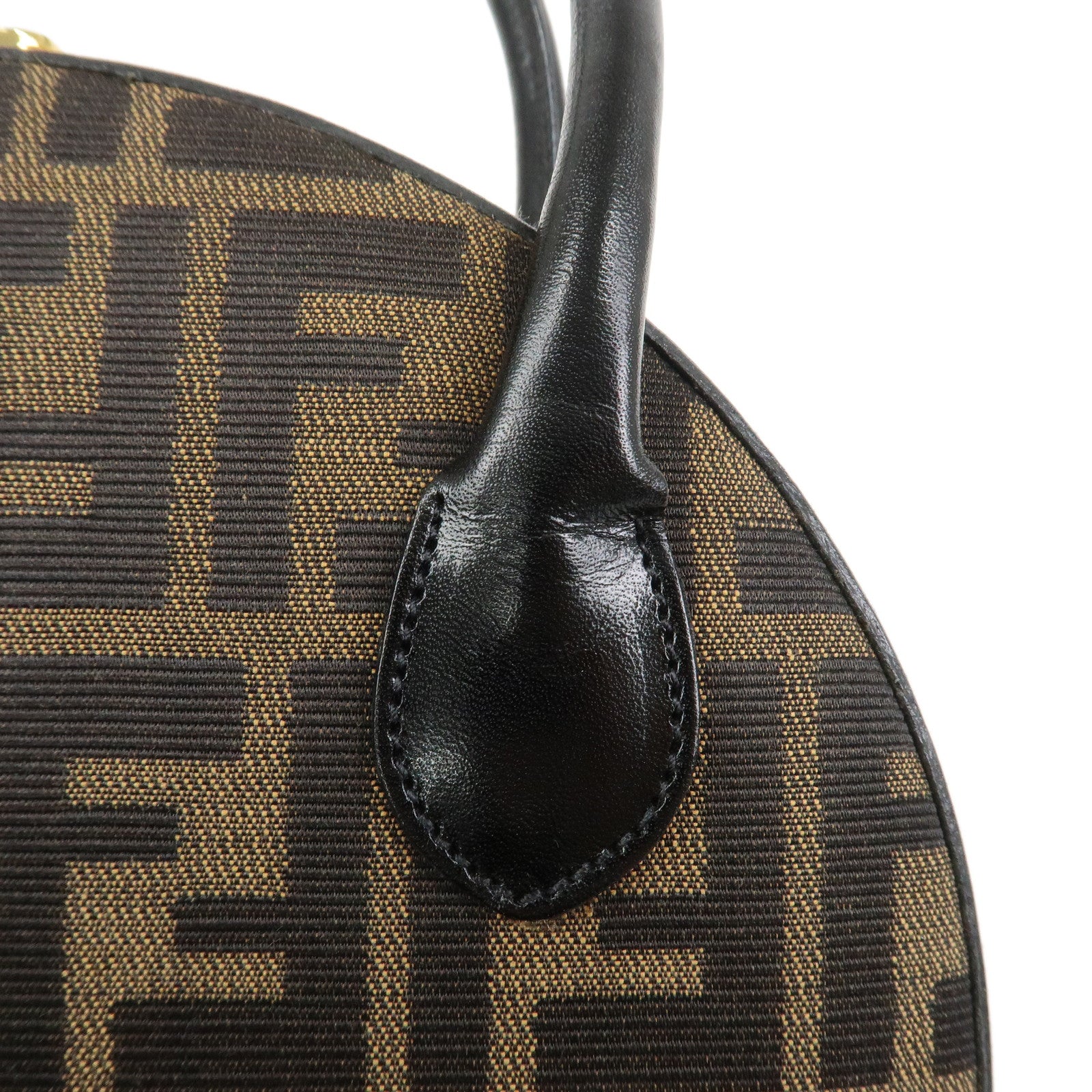 FENDI Zucca Canvas Leather 2Way Hand Bag Shoulder Bag Brown Black