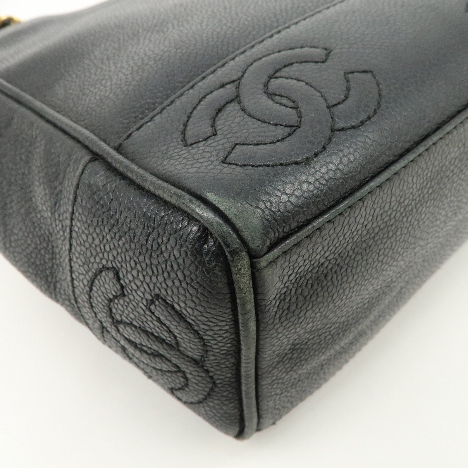 CHANEL Triple COCO Mark Caviarskin Chain Shoulder Bag Black